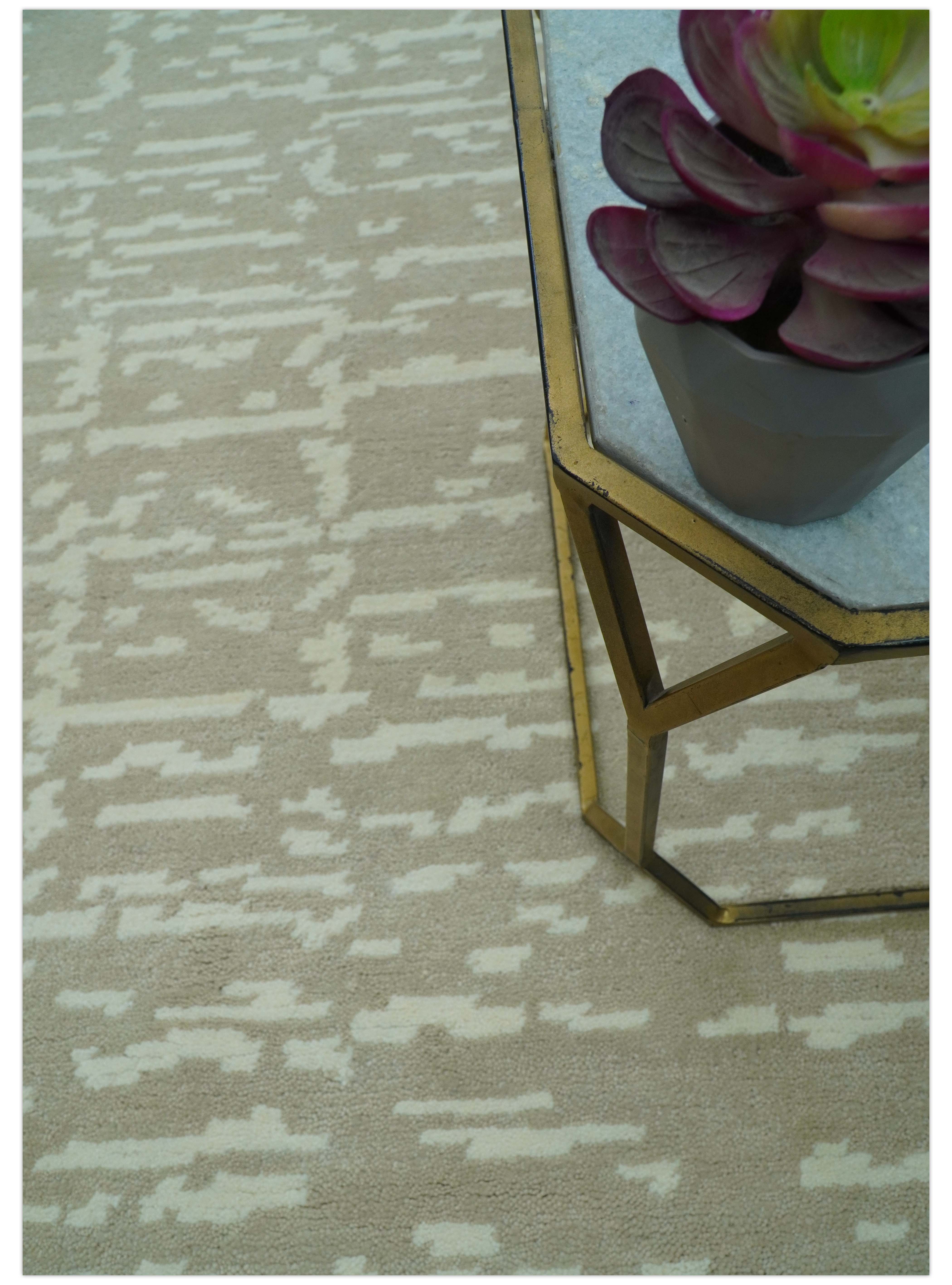 Custom Made Beige Modern Contemporary Hand Knotted Wool Area Rug - Image 3