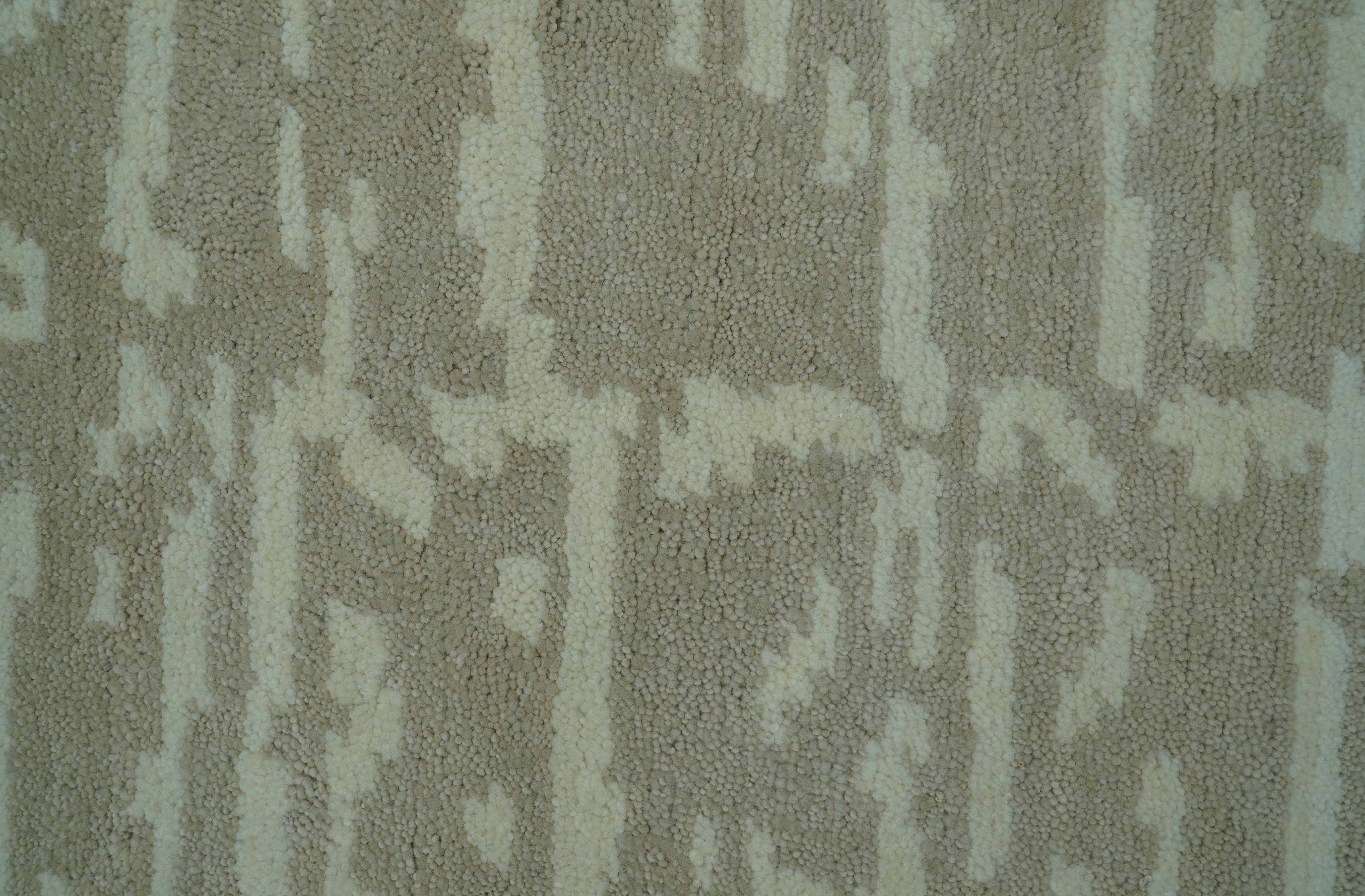 Custom Made Beige Modern Contemporary Hand Knotted Wool Area Rug - Image 4