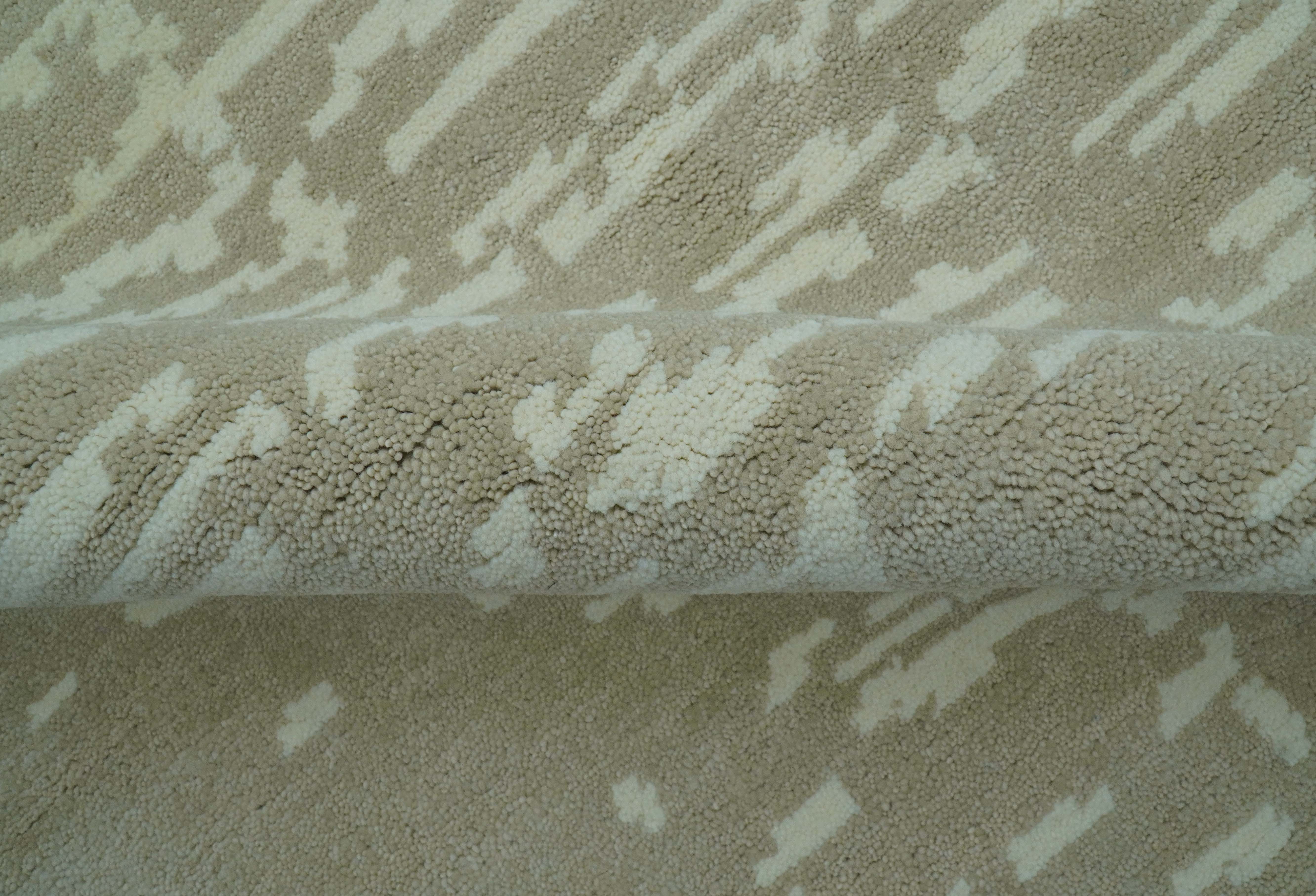 Custom Made Beige Modern Contemporary Hand Knotted Wool Area Rug - Image 5
