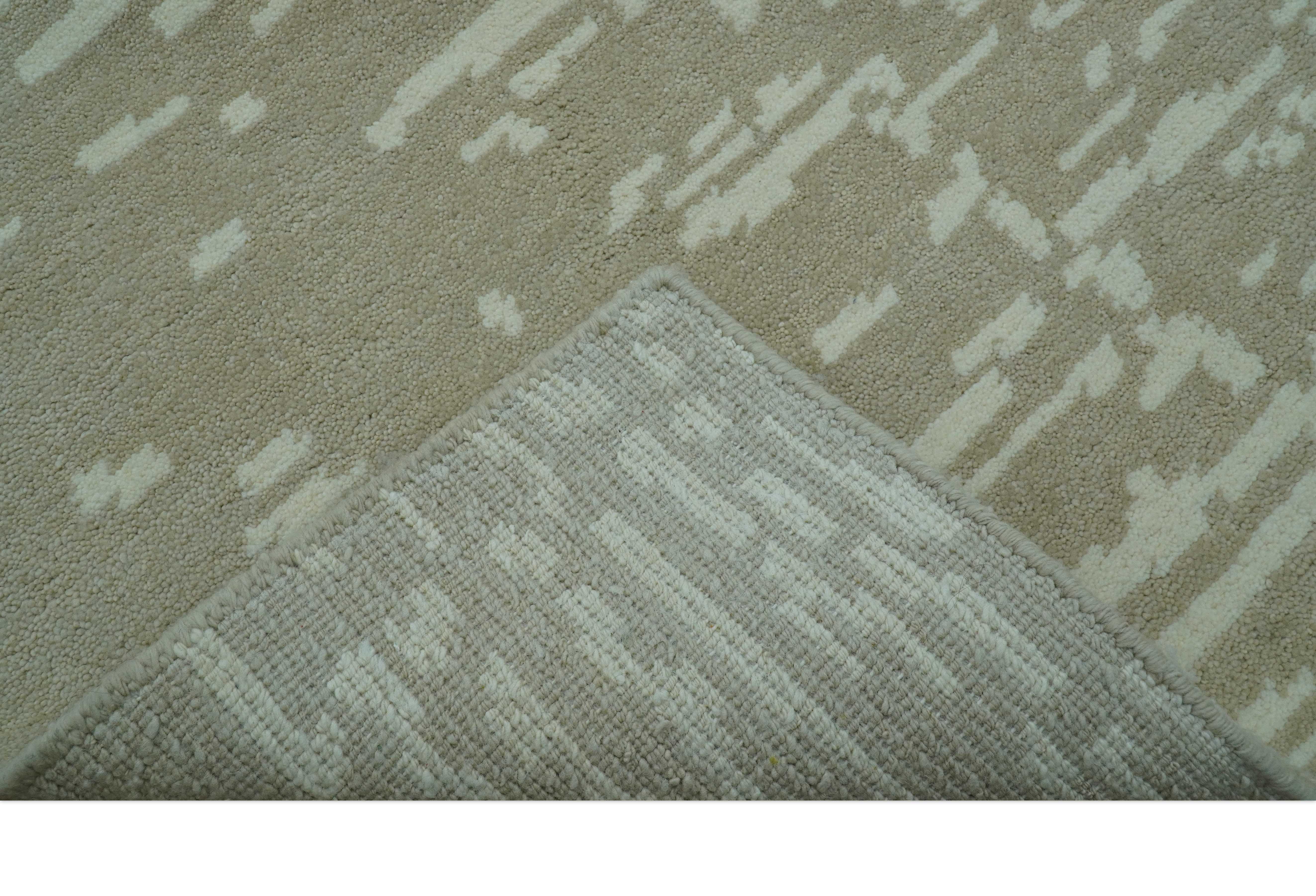 Custom Made Beige Modern Contemporary Hand Knotted Wool Area Rug - Image 6