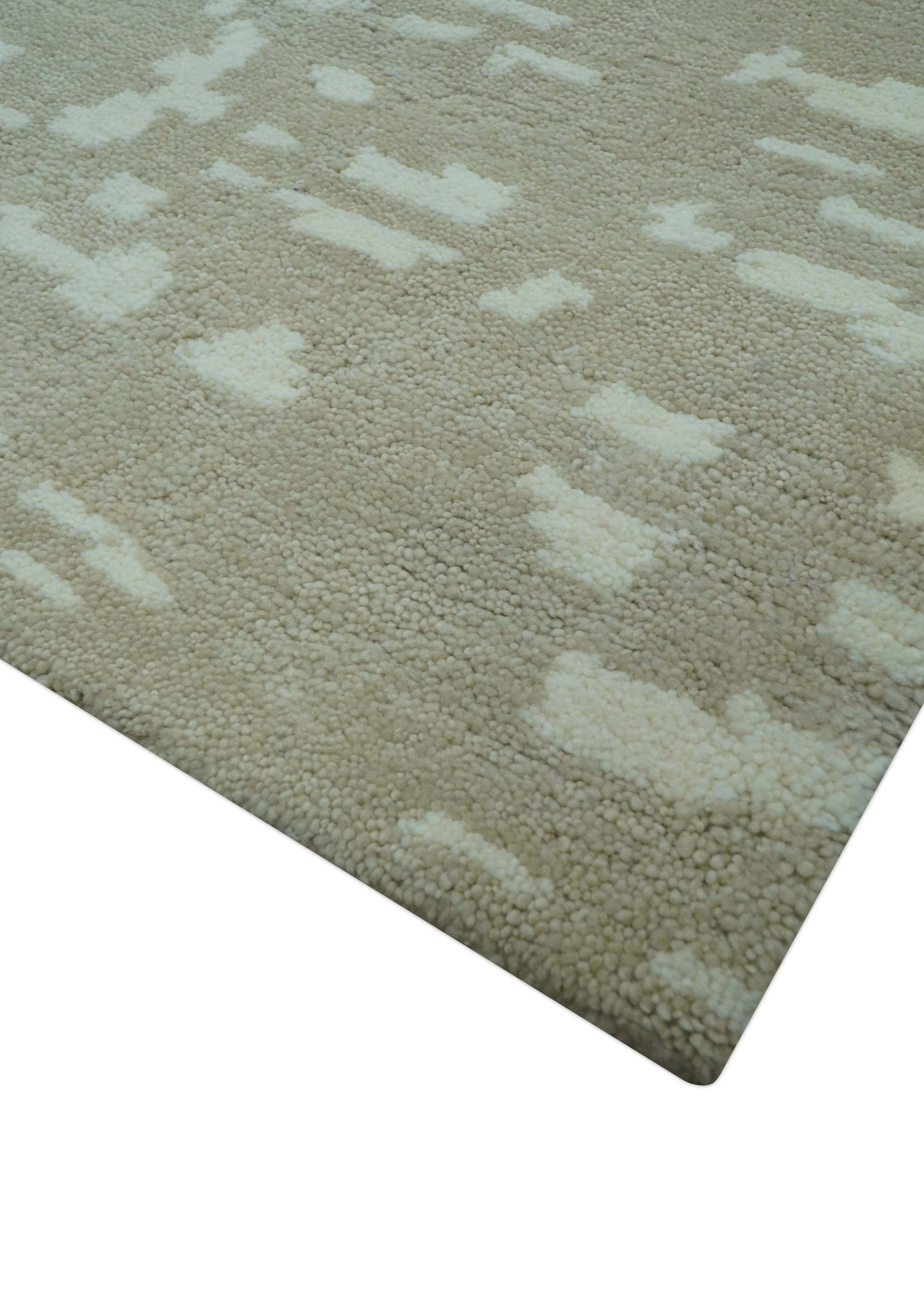 Custom Made Beige Modern Contemporary Hand Knotted Wool Area Rug - Image 8