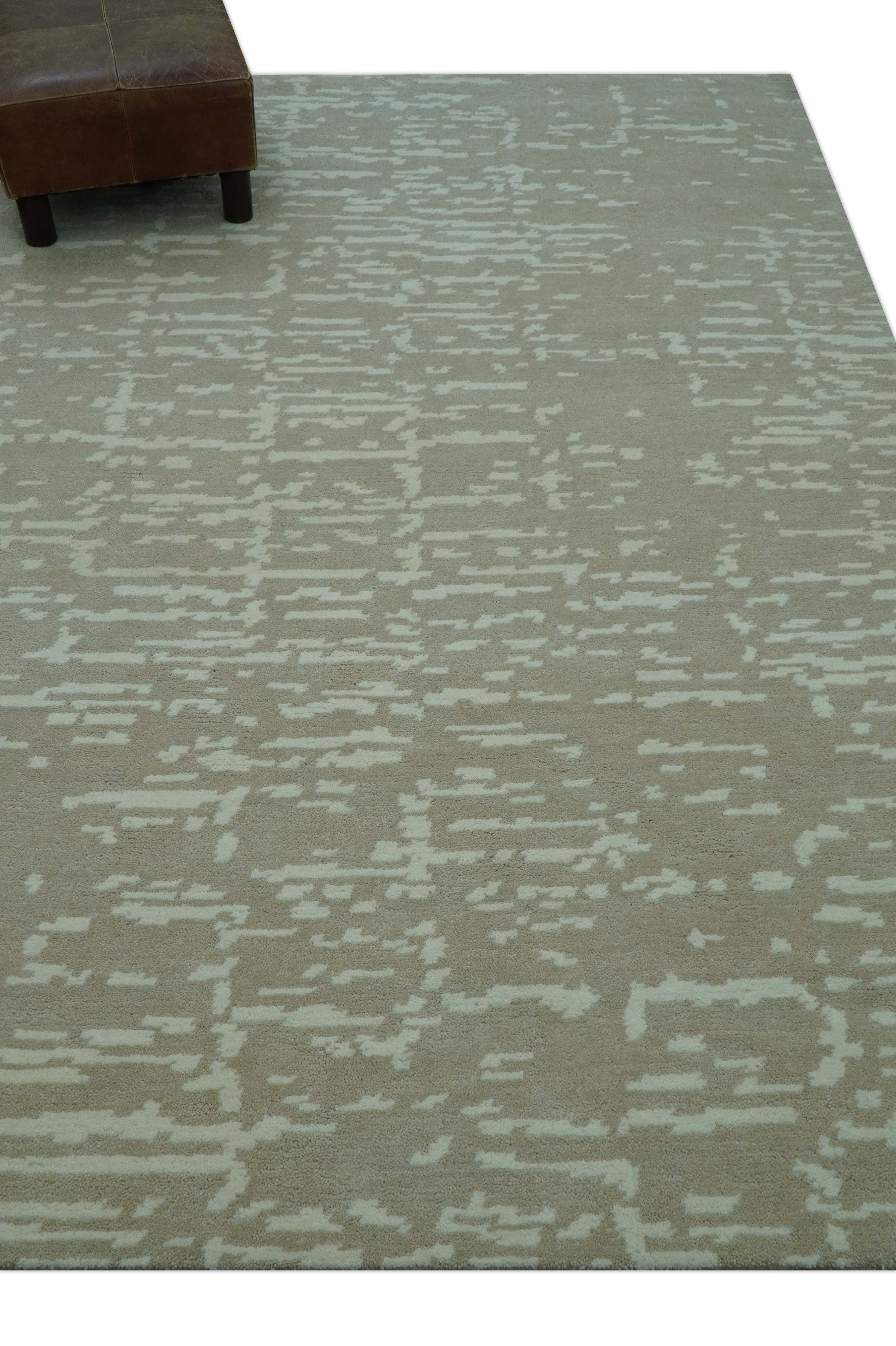 Custom Made Beige Modern Contemporary Hand Knotted Wool Area Rug - Image 9