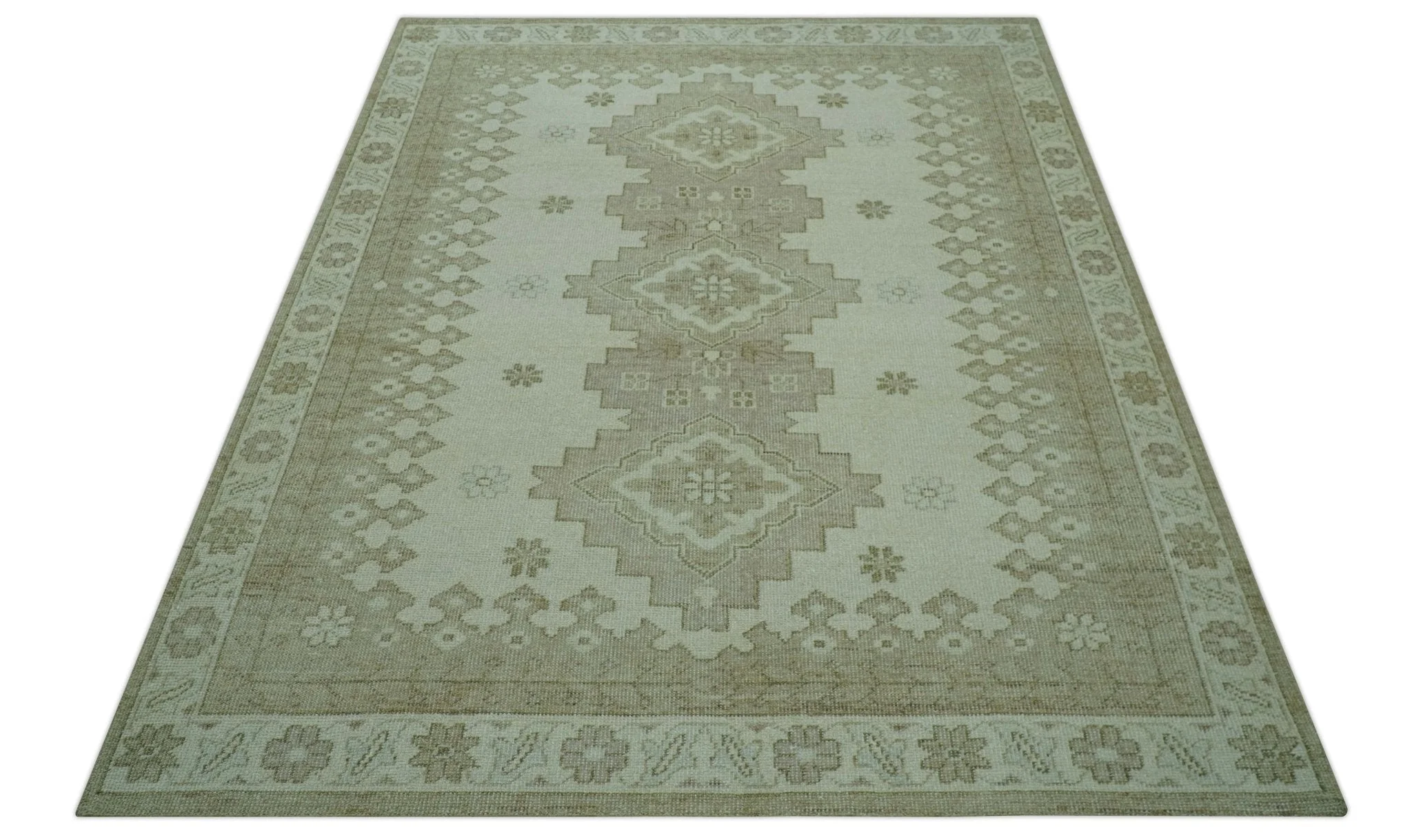 Custom Made Beige Traditional Turkish Design Hand knotted Wool Area Rug - Image 11