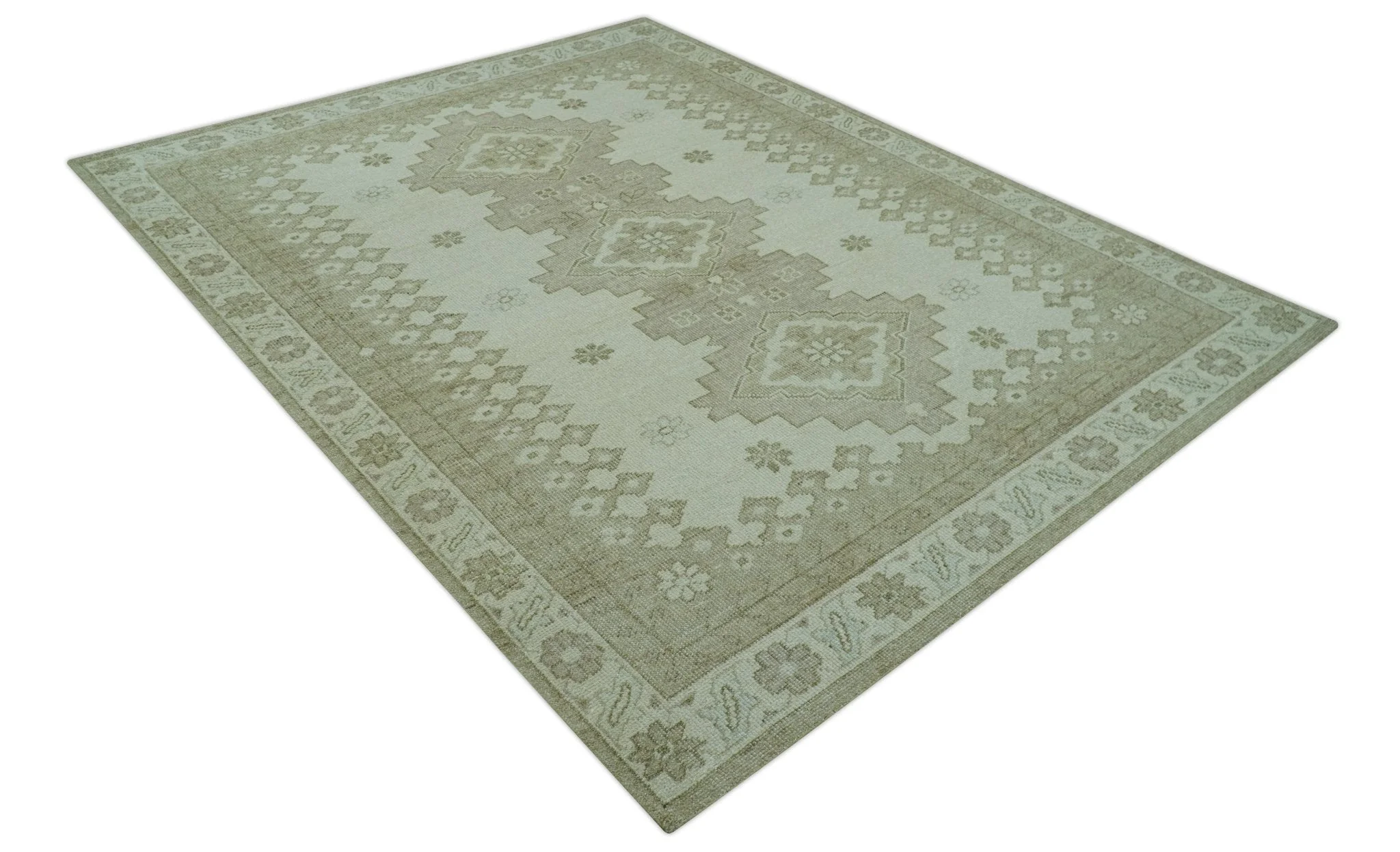 Custom Made Beige Traditional Turkish Design Hand knotted Wool Area Rug - Image 12