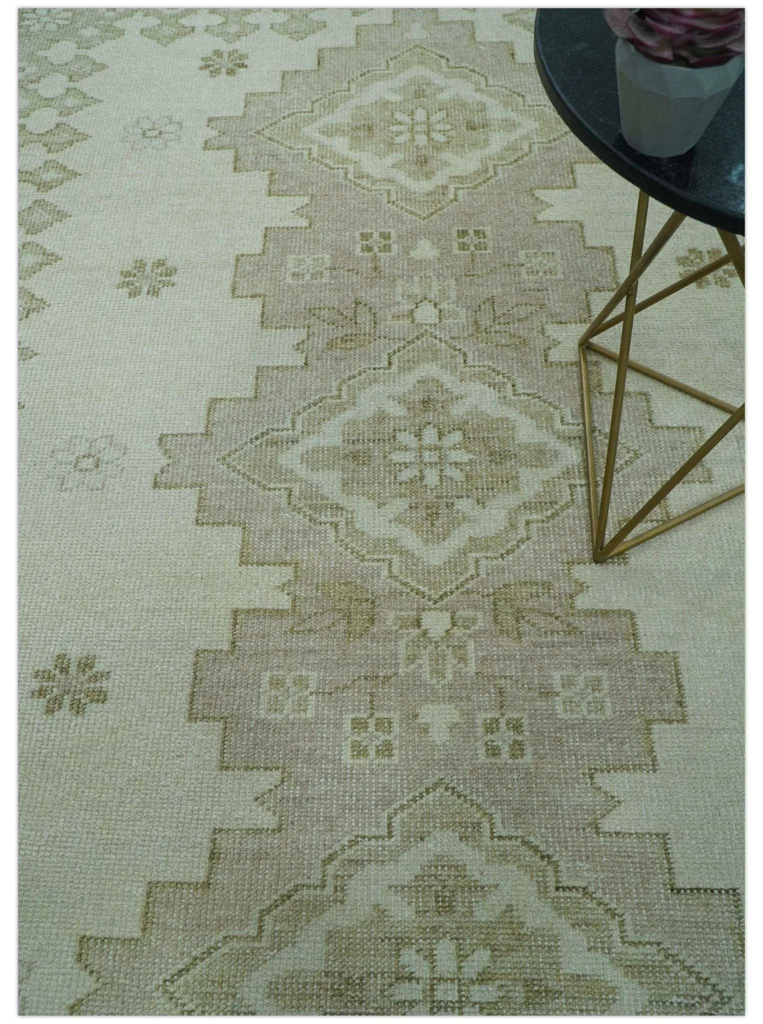 Custom Made Beige Traditional Turkish Design Hand knotted Wool Area Rug - Image 3