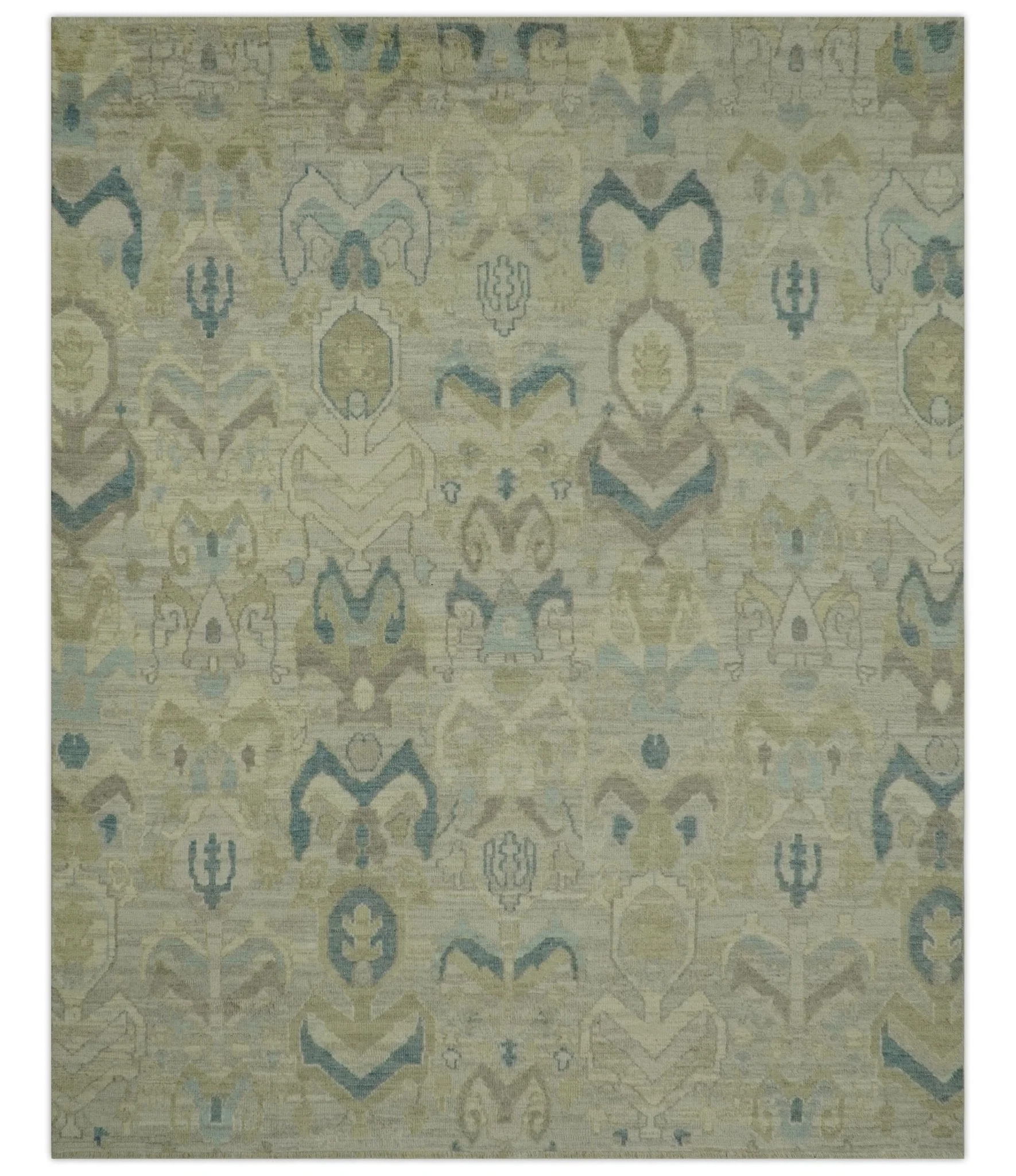 Custom Made Blue And Beige Modern Ikat Design Hand Knotted Wool Area Rug - Image 10