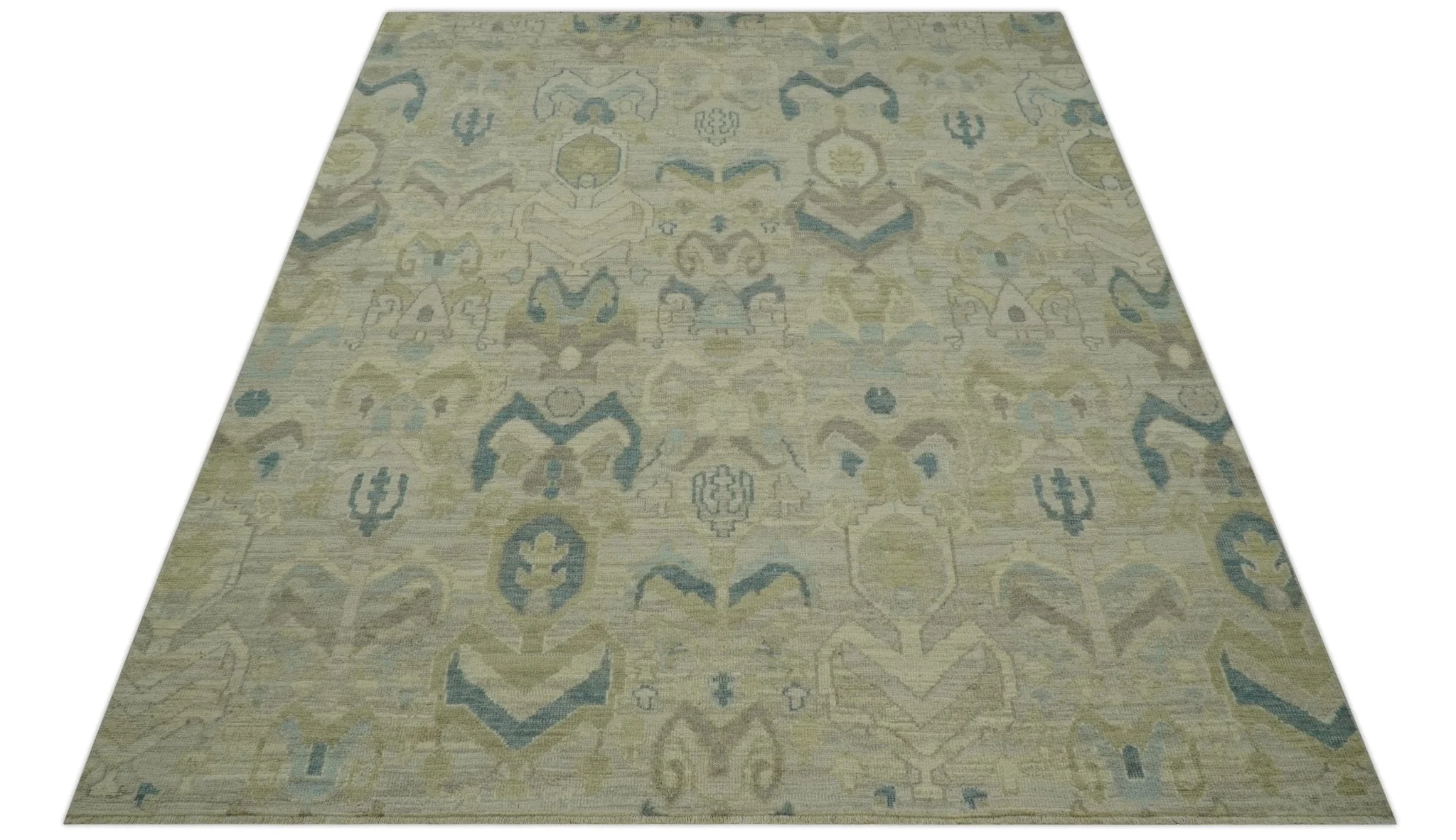 Custom Made Blue And Beige Modern Ikat Design Hand Knotted Wool Area Rug - Image 11