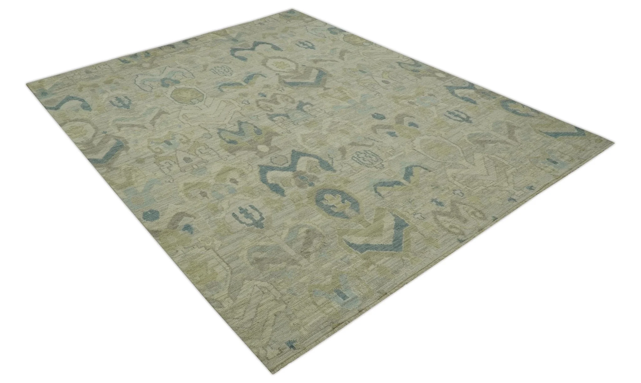 Custom Made Blue And Beige Modern Ikat Design Hand Knotted Wool Area Rug - Image 12