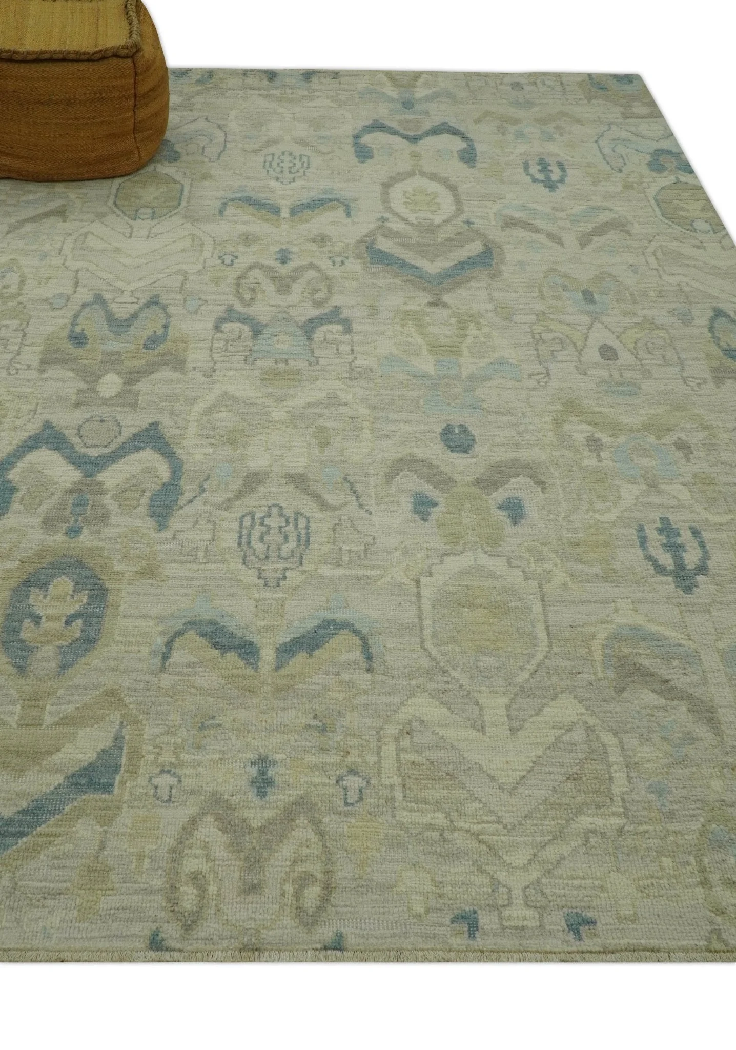 Custom Made Blue And Beige Modern Ikat Design Hand Knotted Wool Area Rug - Image 3