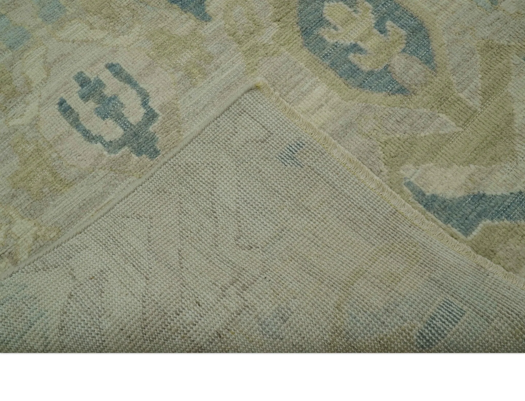 Custom Made Blue And Beige Modern Ikat Design Hand Knotted Wool Area Rug - Image 5