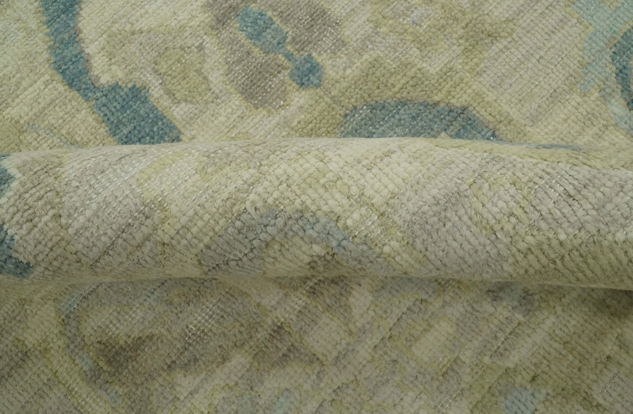 Custom Made Blue And Beige Modern Ikat Design Hand Knotted Wool Area Rug - Image 6