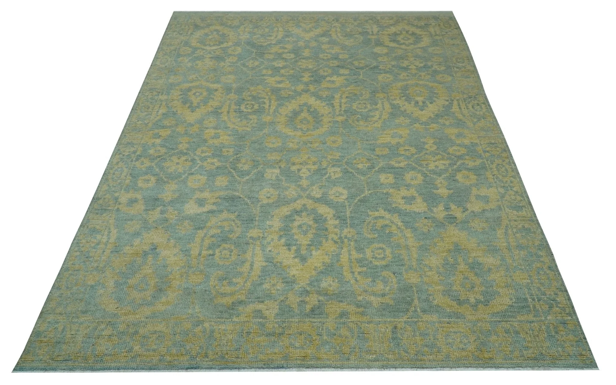 Custom Made Blue And Beige Traditional Floral Hand Knotted Wool Rug - Image 10