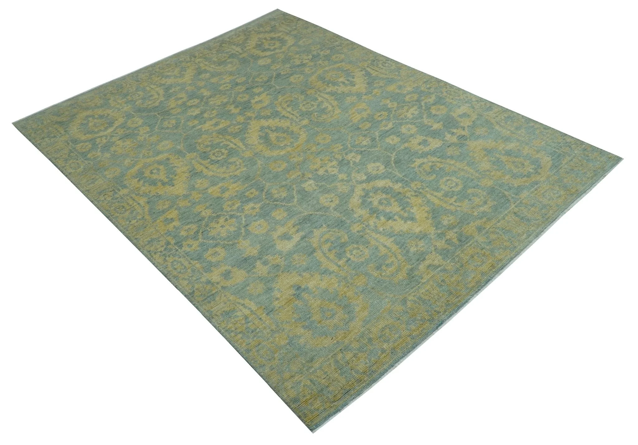 Custom Made Blue And Beige Traditional Floral Hand Knotted Wool Rug - Image 11