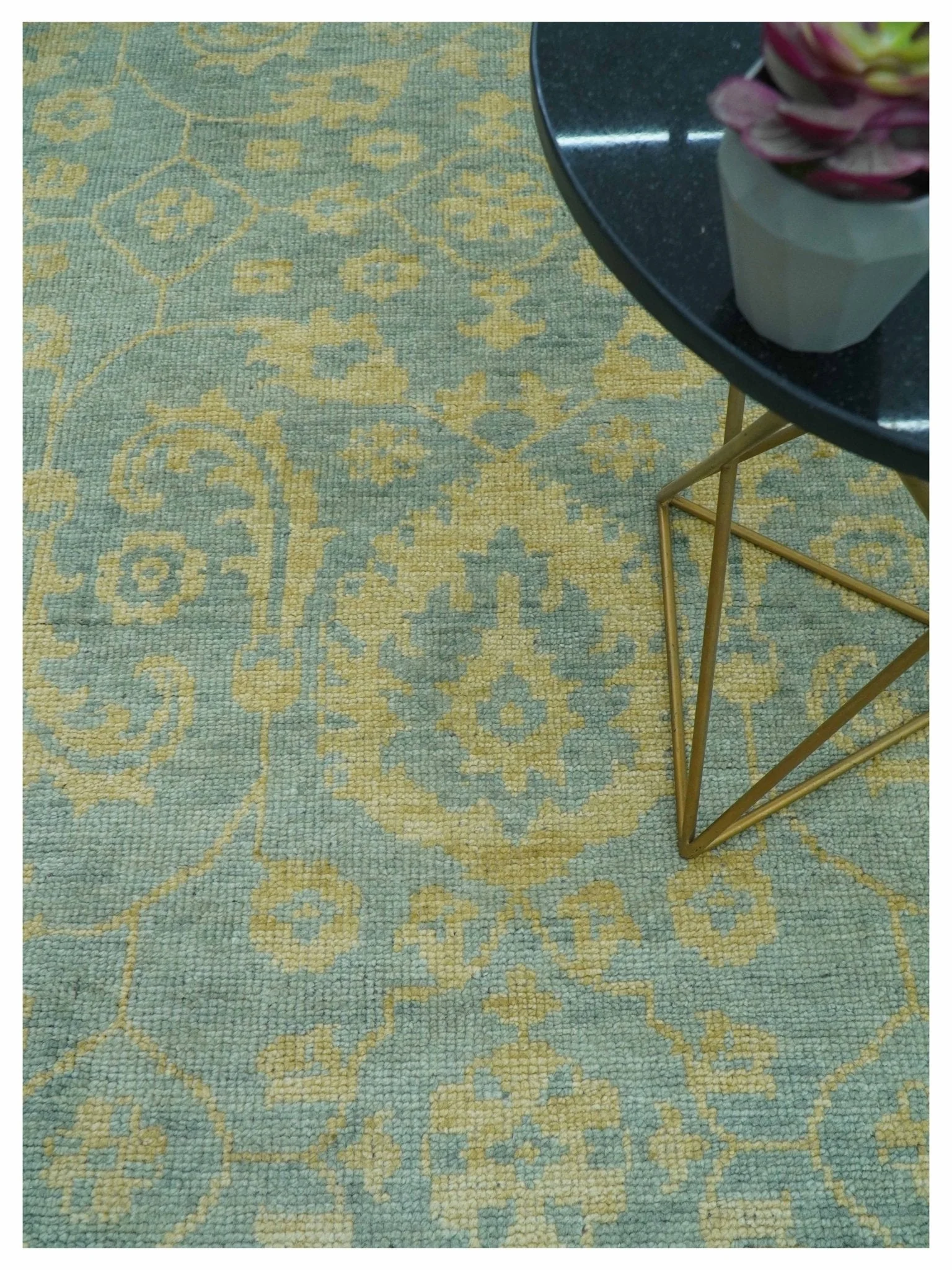 Custom Made Blue And Beige Traditional Floral Hand Knotted Wool Rug - Image 3