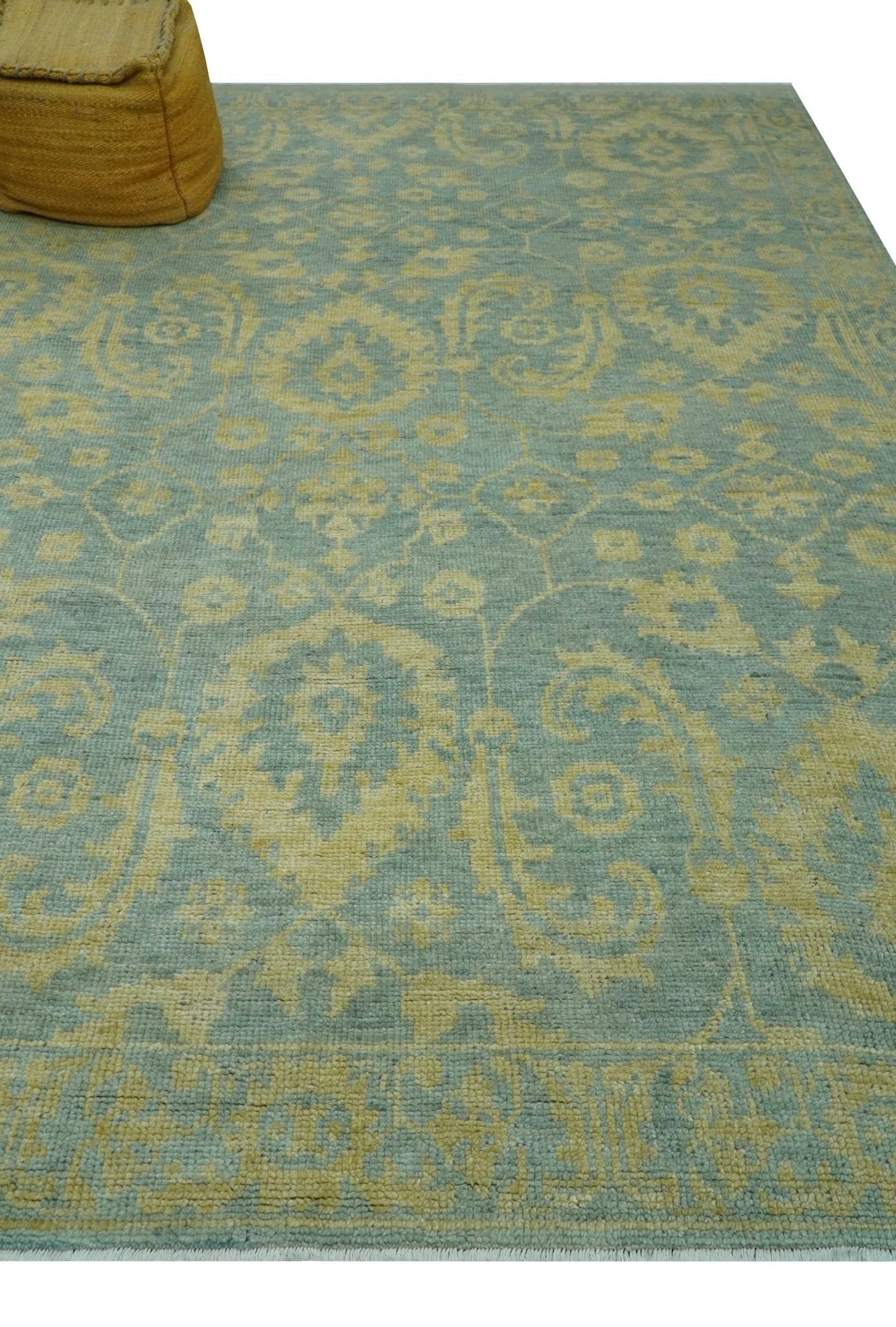 Custom Made Blue And Beige Traditional Floral Hand Knotted Wool Rug - Image 4