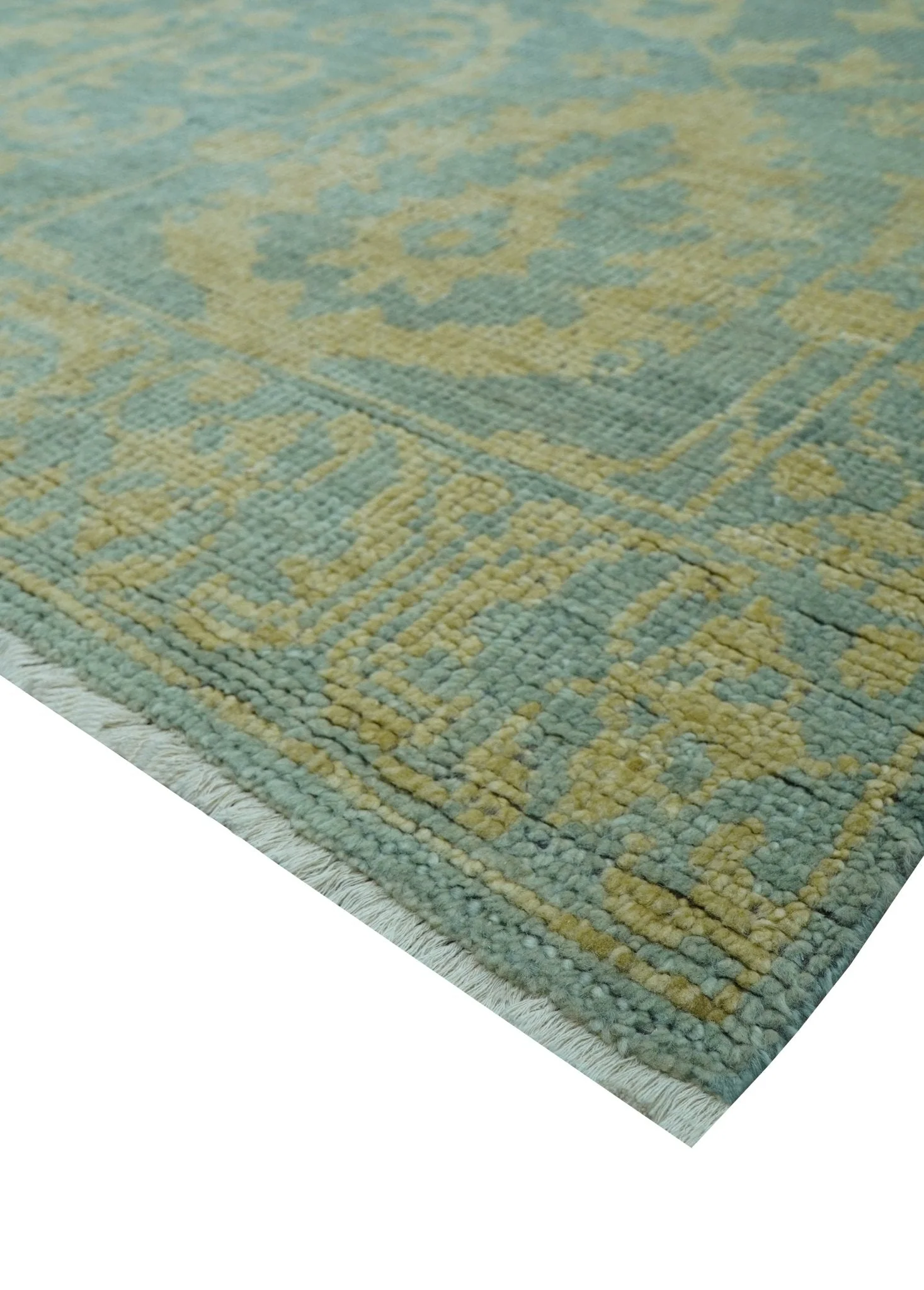 Custom Made Blue And Beige Traditional Floral Hand Knotted Wool Rug - Image 5