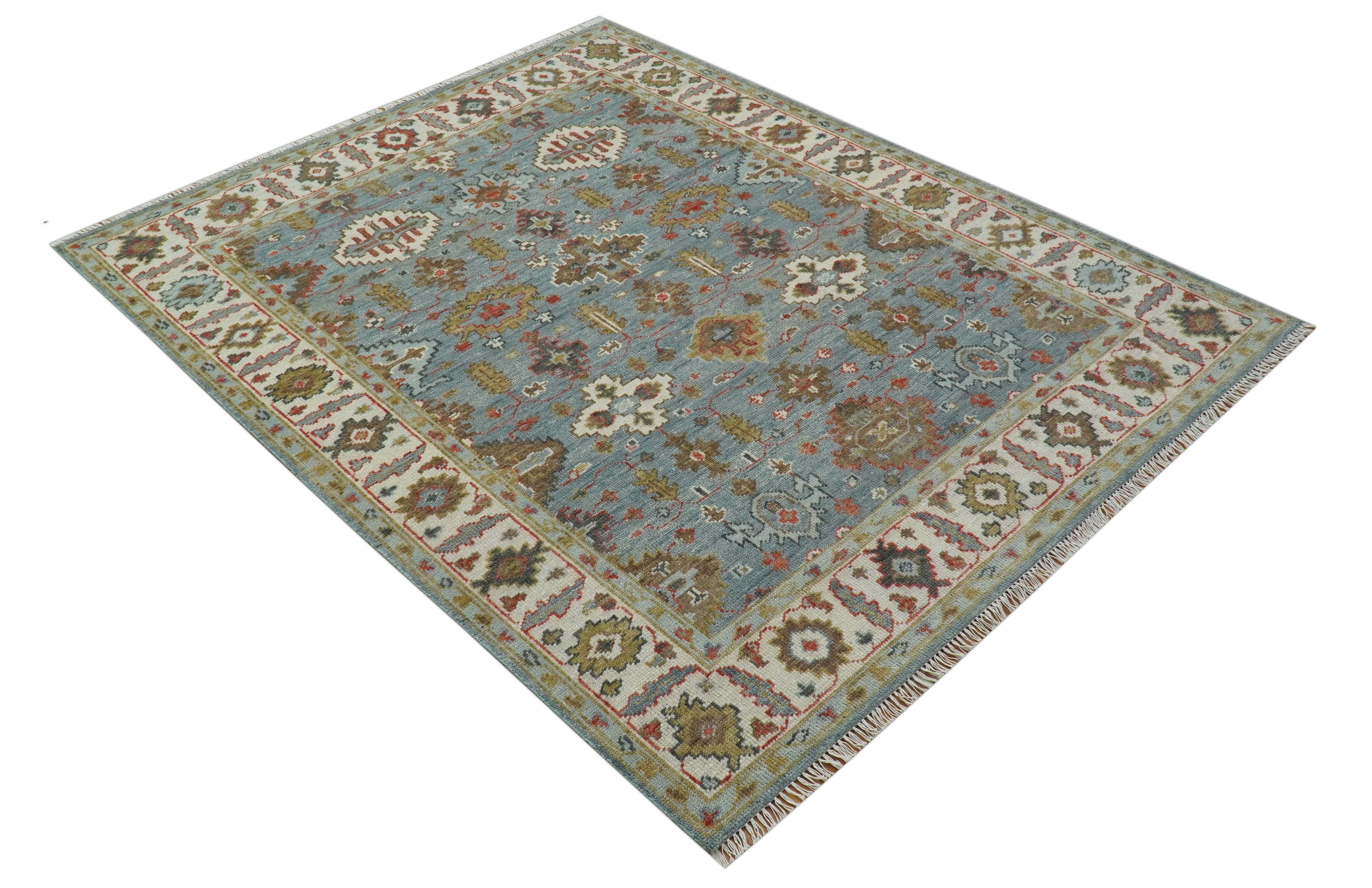 Custom Made Blue And Beige Traditional Hand Knotted Wool Area Rug - Image 10