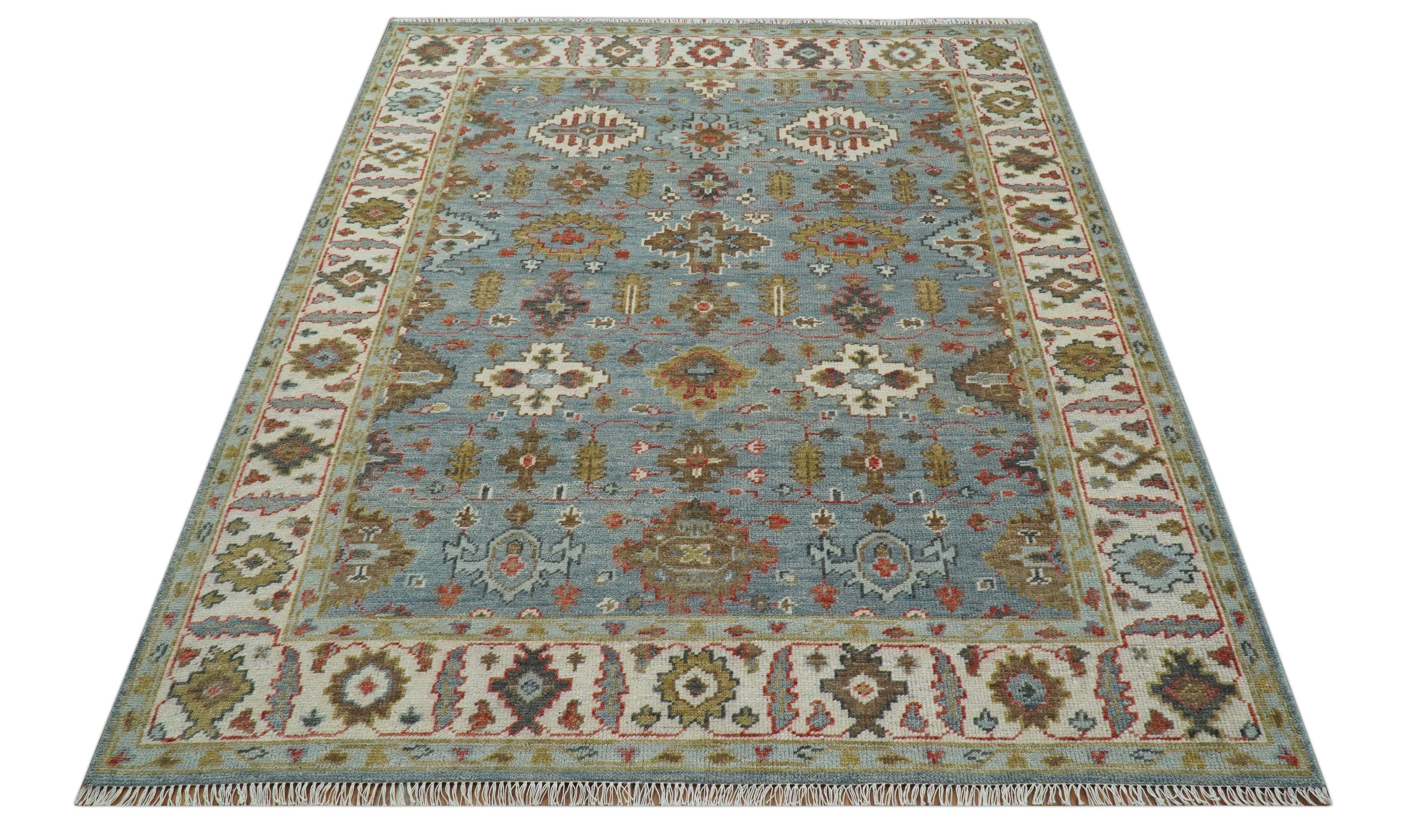 Custom Made Blue And Beige Traditional Hand Knotted Wool Area Rug - Image 11