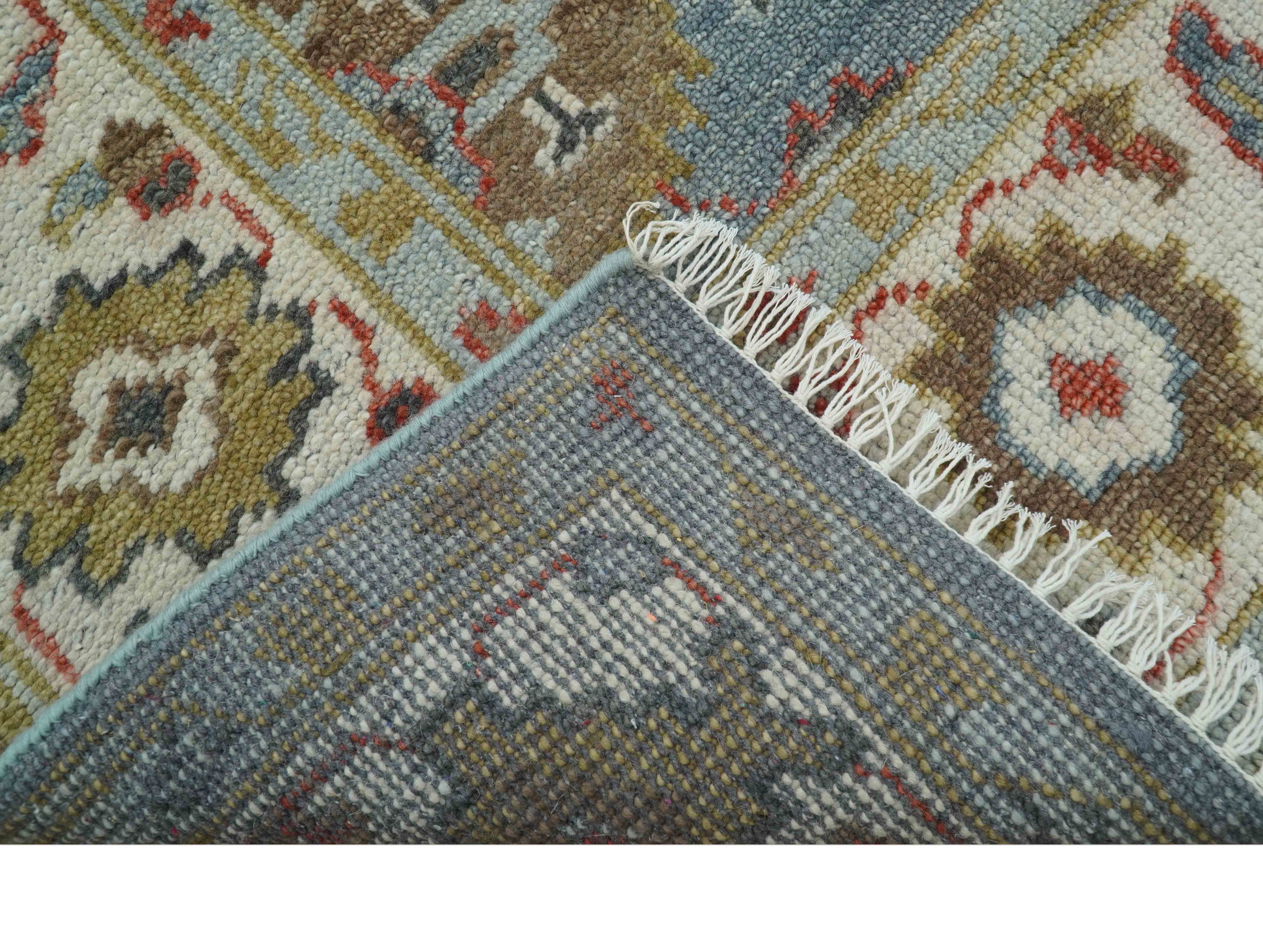 Custom Made Blue And Beige Traditional Hand Knotted Wool Area Rug - Image 4