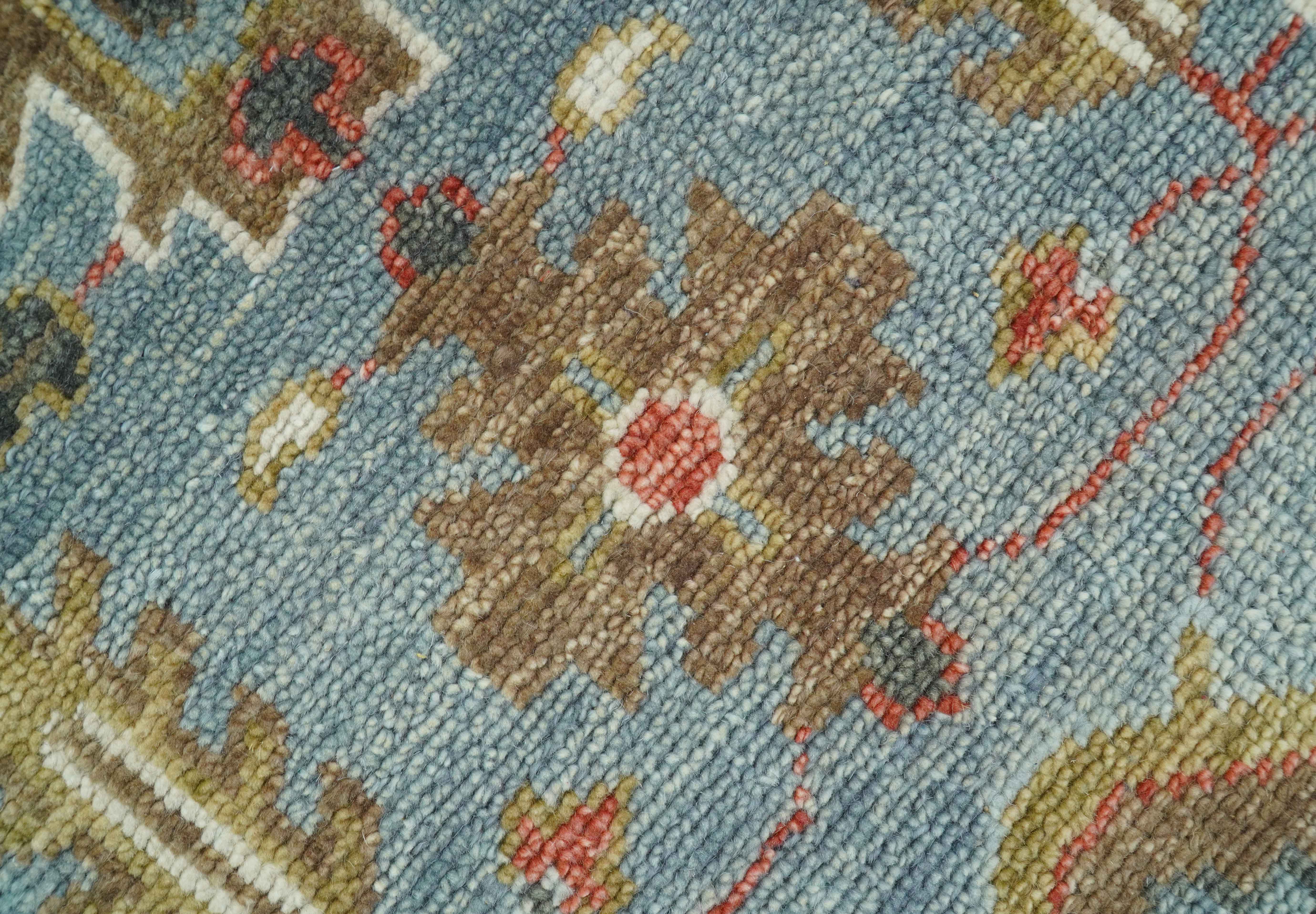 Custom Made Blue And Beige Traditional Hand Knotted Wool Area Rug - Image 5