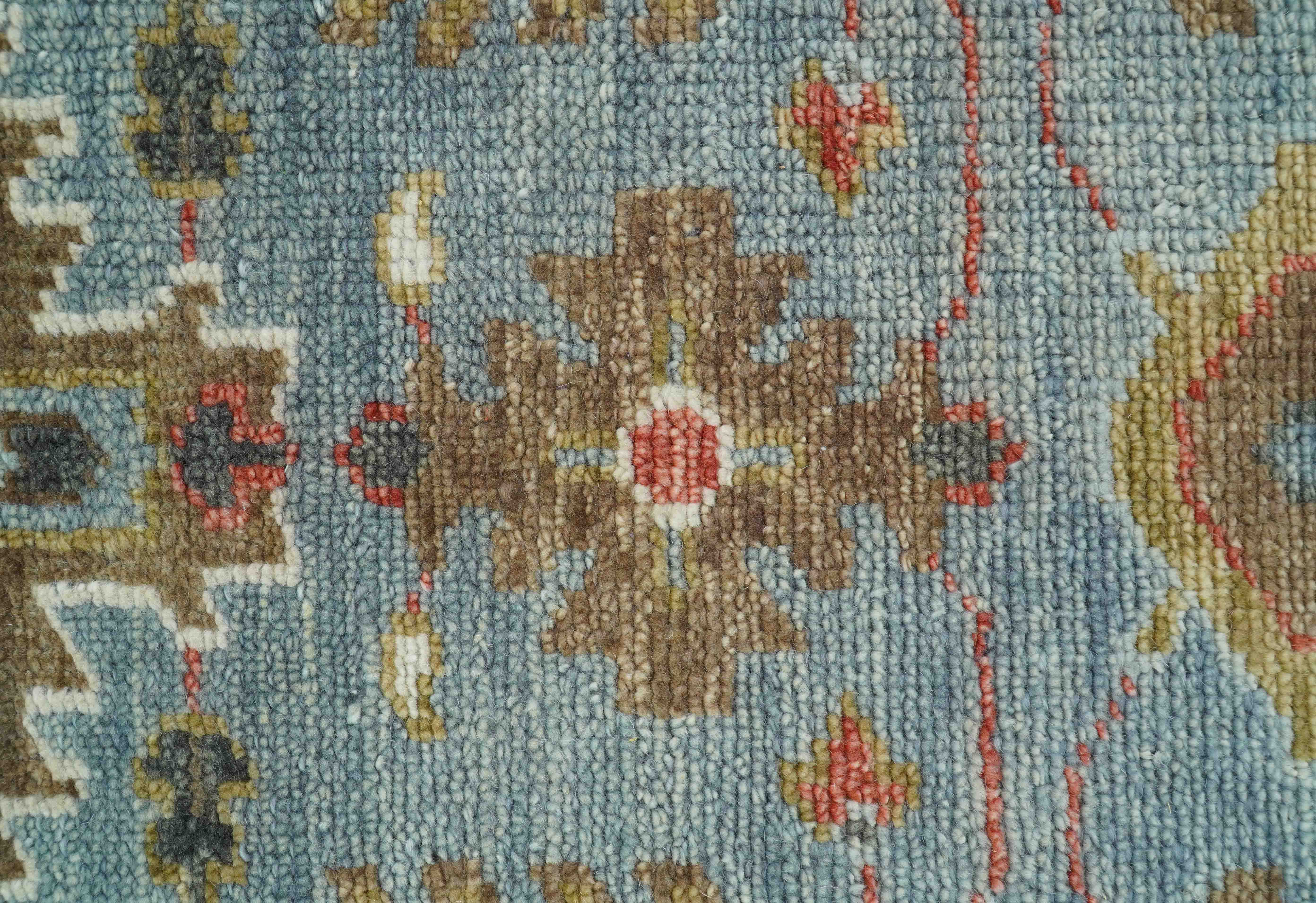 Custom Made Blue And Beige Traditional Hand Knotted Wool Area Rug - Image 6