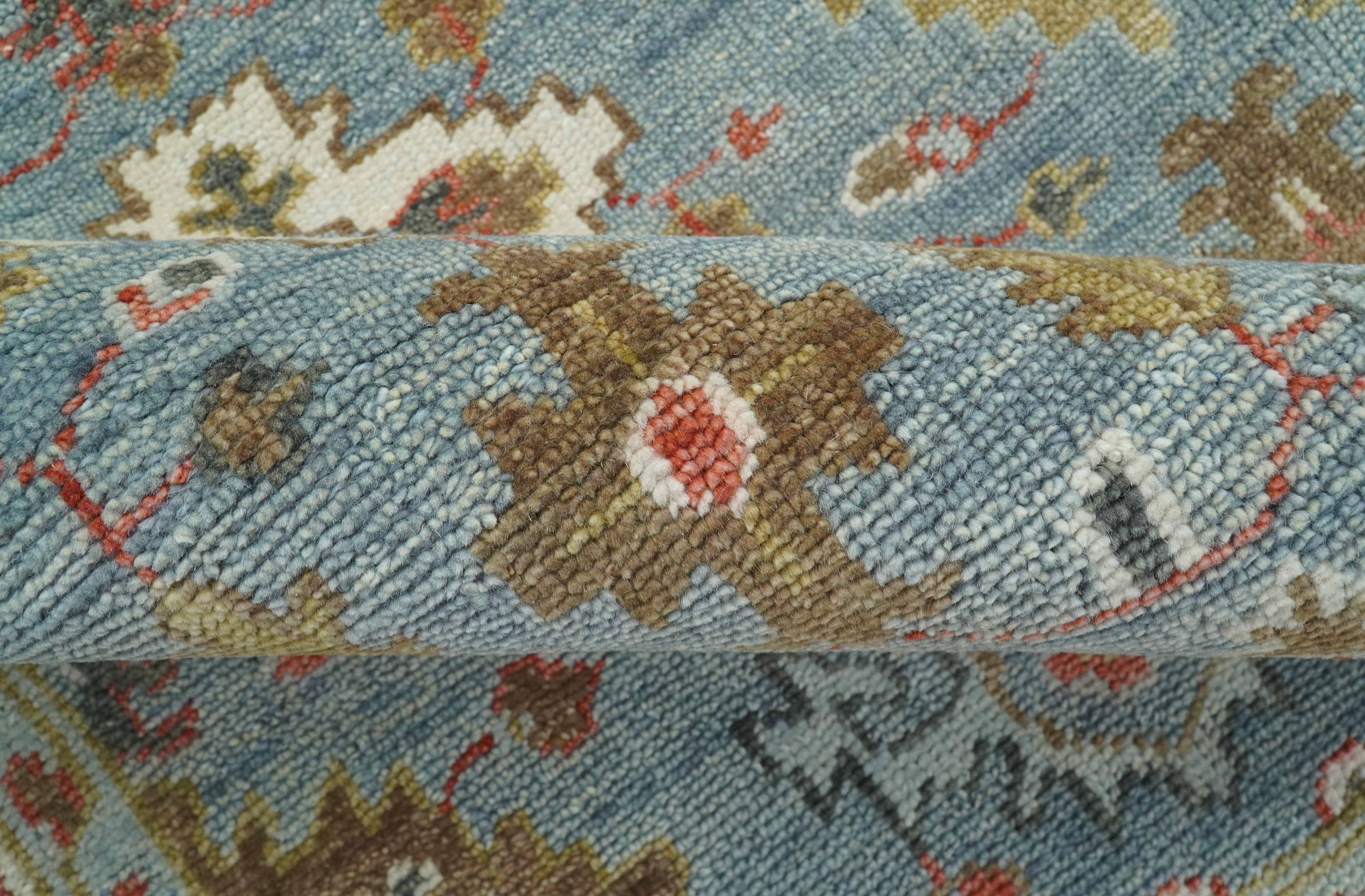 Custom Made Blue And Beige Traditional Hand Knotted Wool Area Rug - Image 7