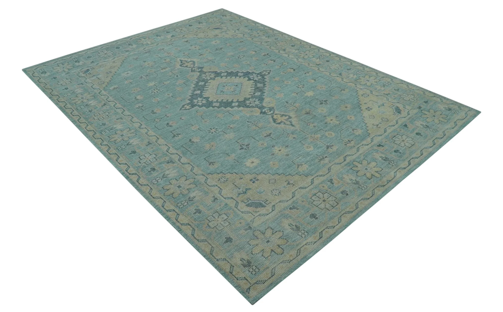 Custom Made Blue And Beige Turkish Design Hand knotted Wool Area Rug - Image 11