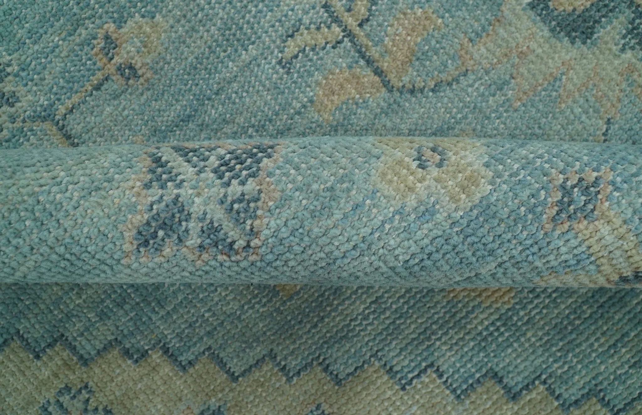 Custom Made Blue And Beige Turkish Design Hand knotted Wool Area Rug - Image 5