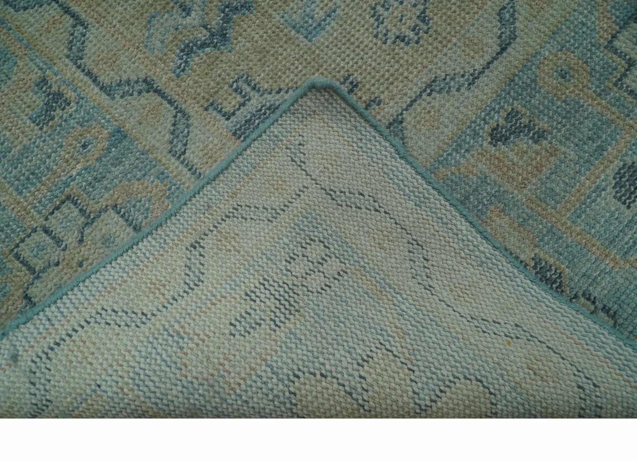 Custom Made Blue And Beige Turkish Design Hand knotted Wool Area Rug - Image 6