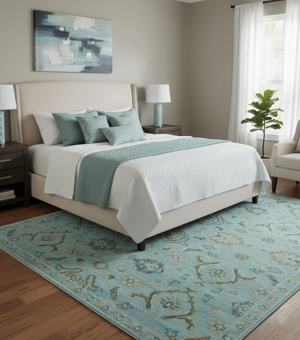 Custom Made Blue And Olive Traditional Oriental Design Hand knotted Wool Area Rug - Image 2