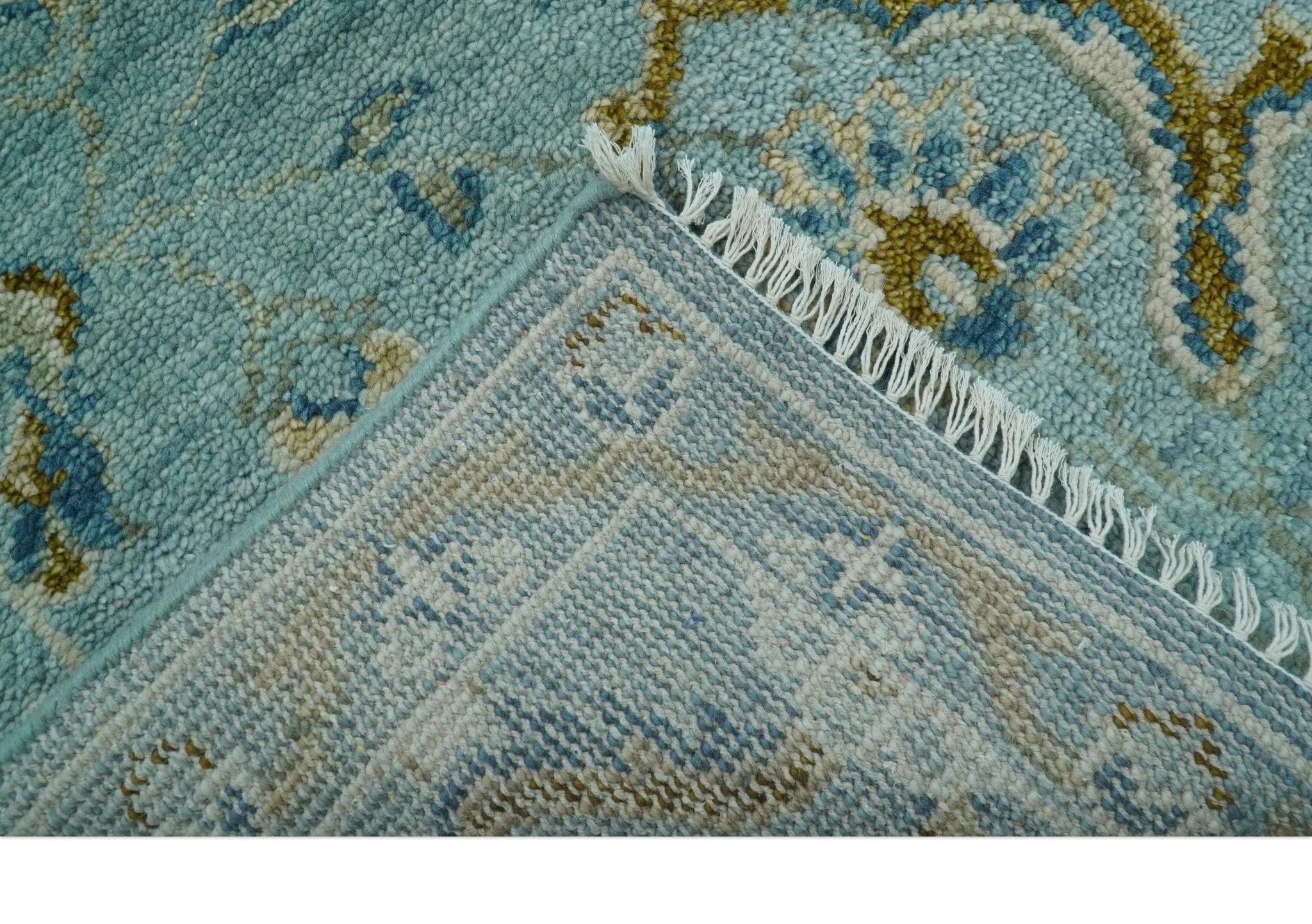 Custom Made Blue And Olive Traditional Oriental Design Hand knotted Wool Area Rug - Image 4