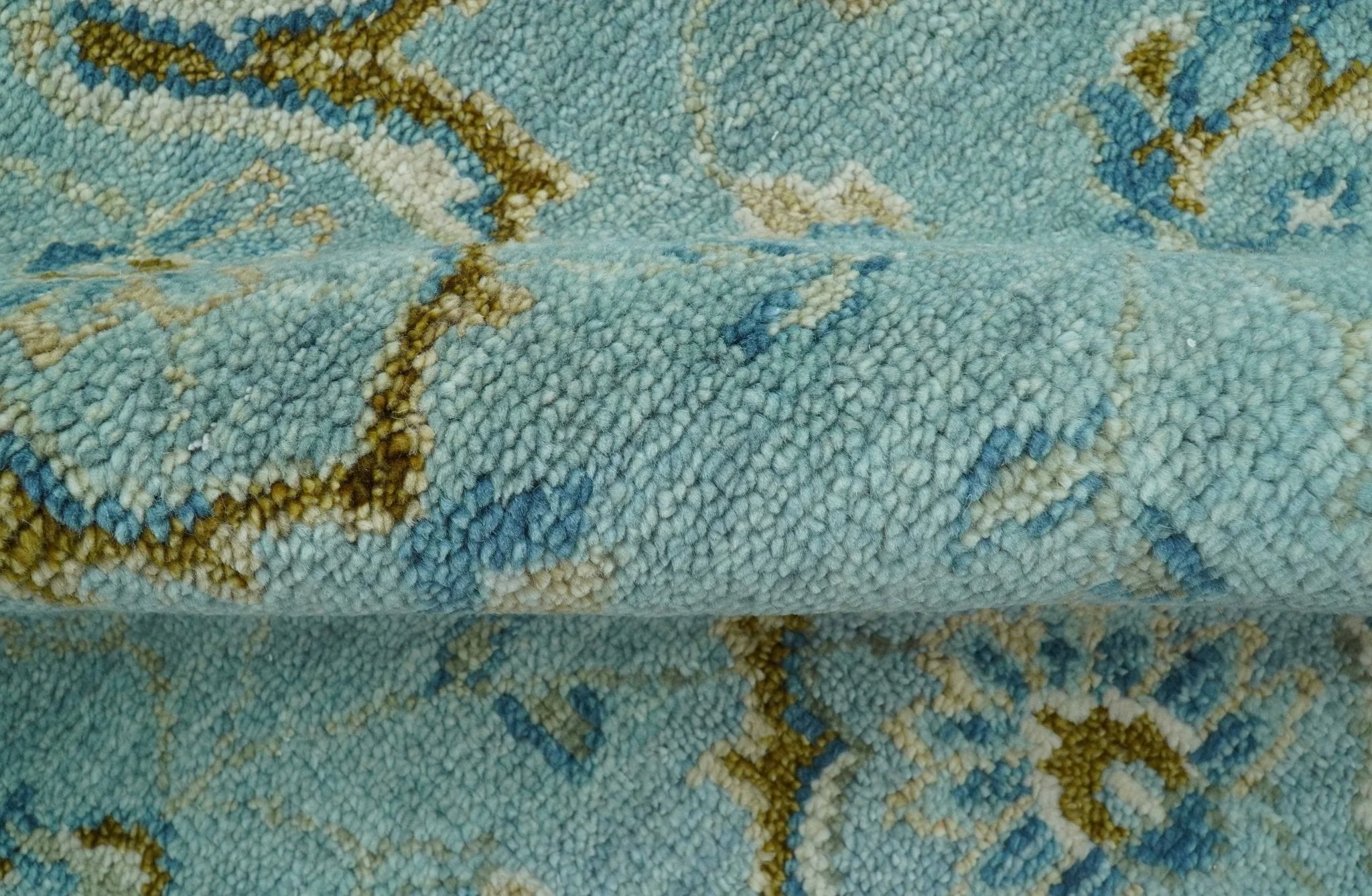 Custom Made Blue And Olive Traditional Oriental Design Hand knotted Wool Area Rug - Image 9