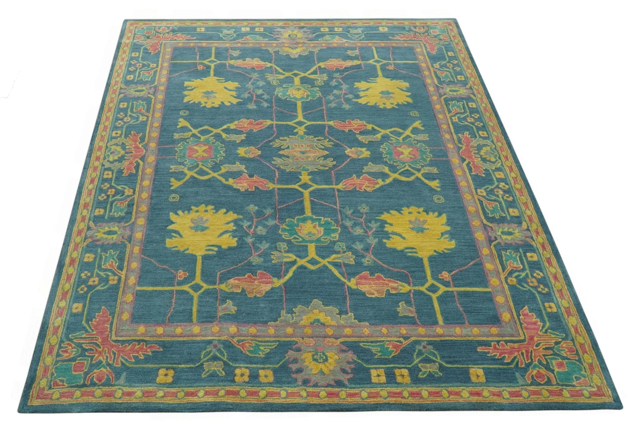 Custom Made Blue And Yellow Traditional Oushak Design Hand Tufted Wool Rug - Image 10