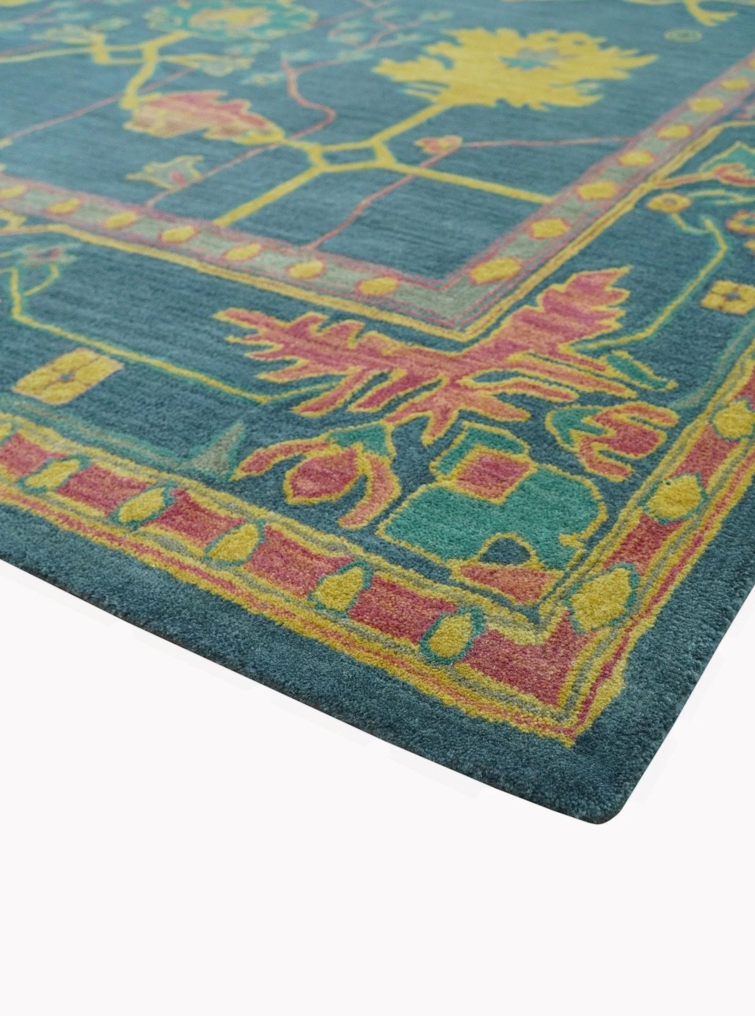 Custom Made Blue And Yellow Traditional Oushak Design Hand Tufted Wool Rug - Image 3