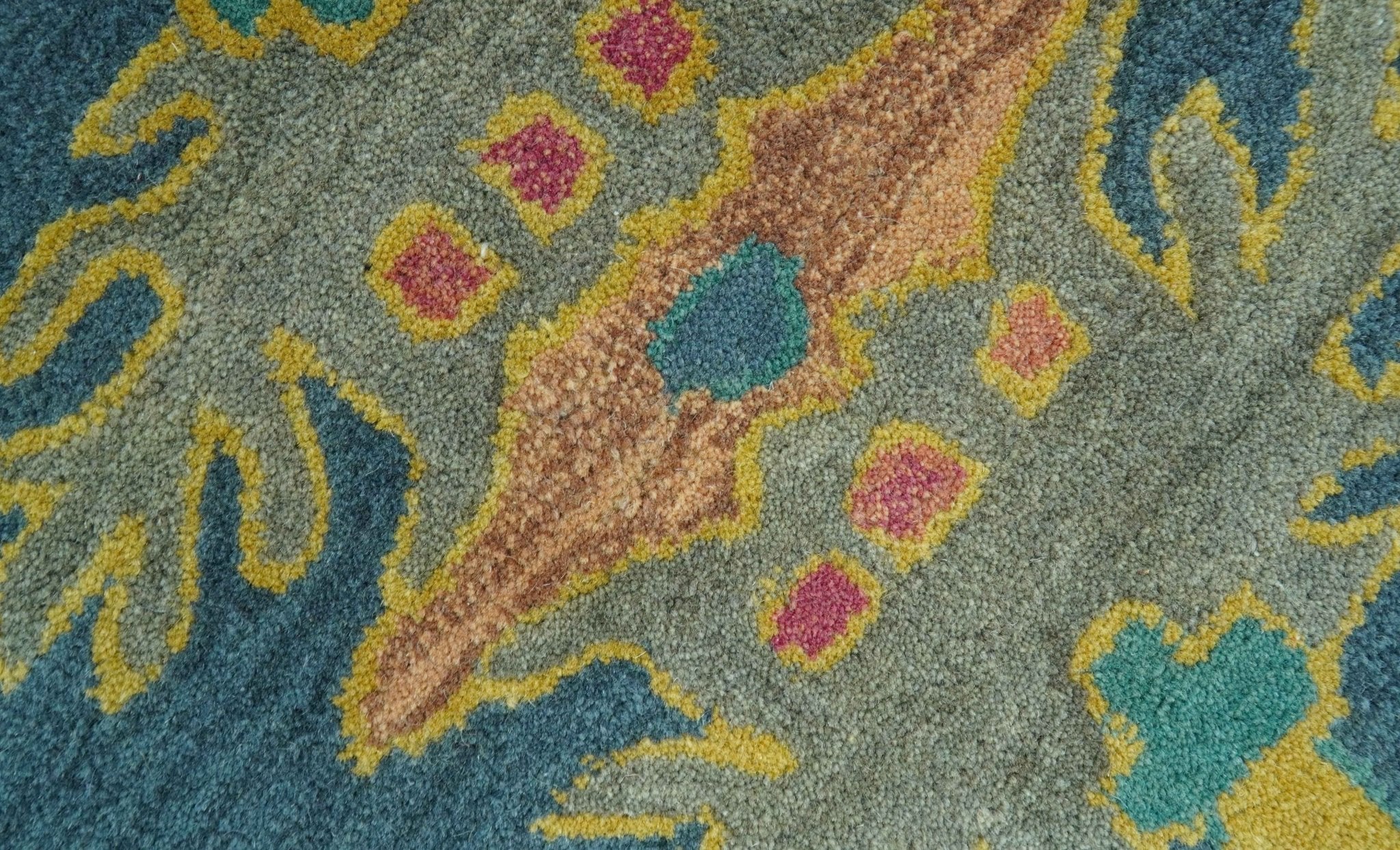 Custom Made Blue And Yellow Traditional Oushak Design Hand Tufted Wool Rug - Image 6