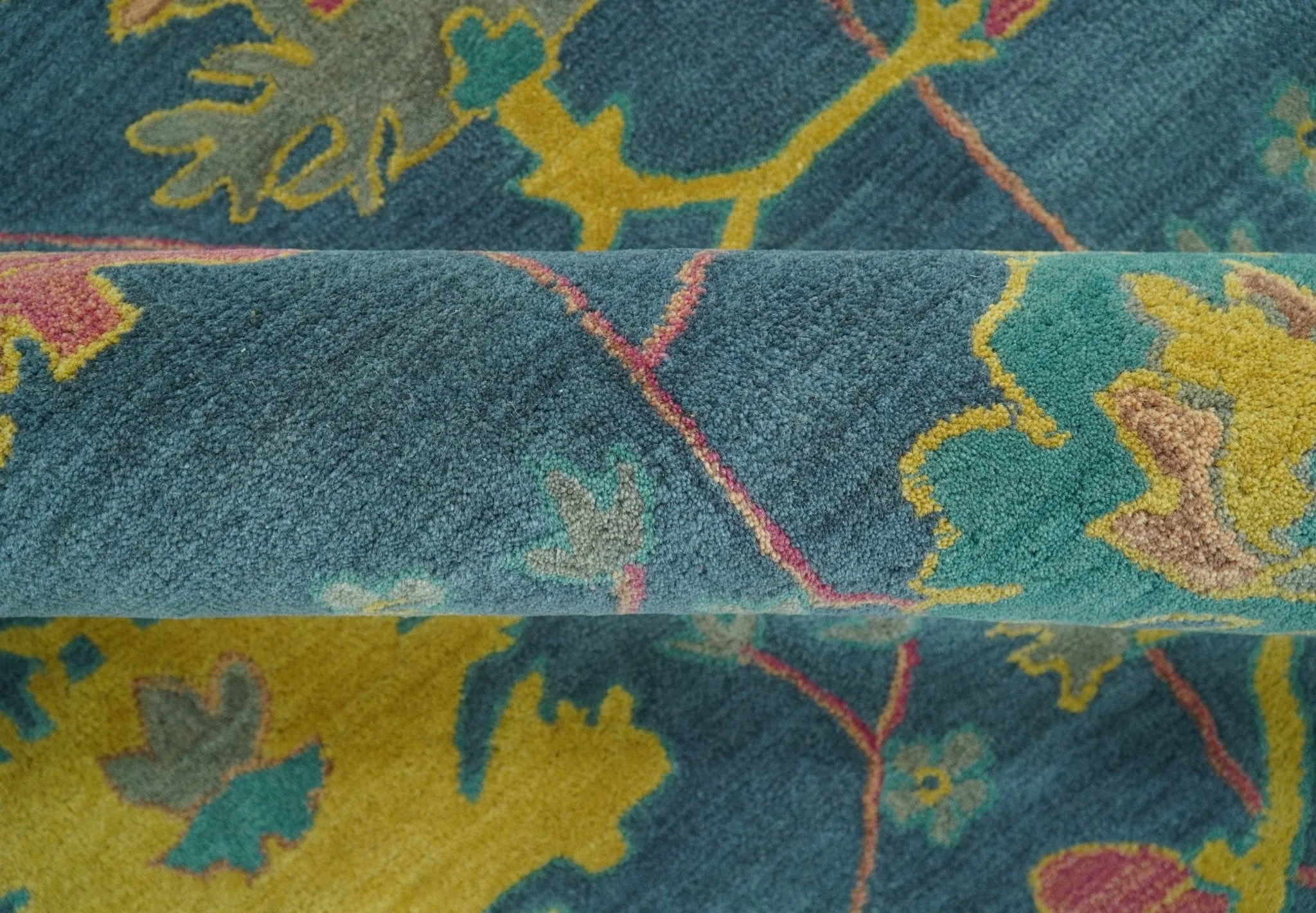 Custom Made Blue And Yellow Traditional Oushak Design Hand Tufted Wool Rug - Image 7