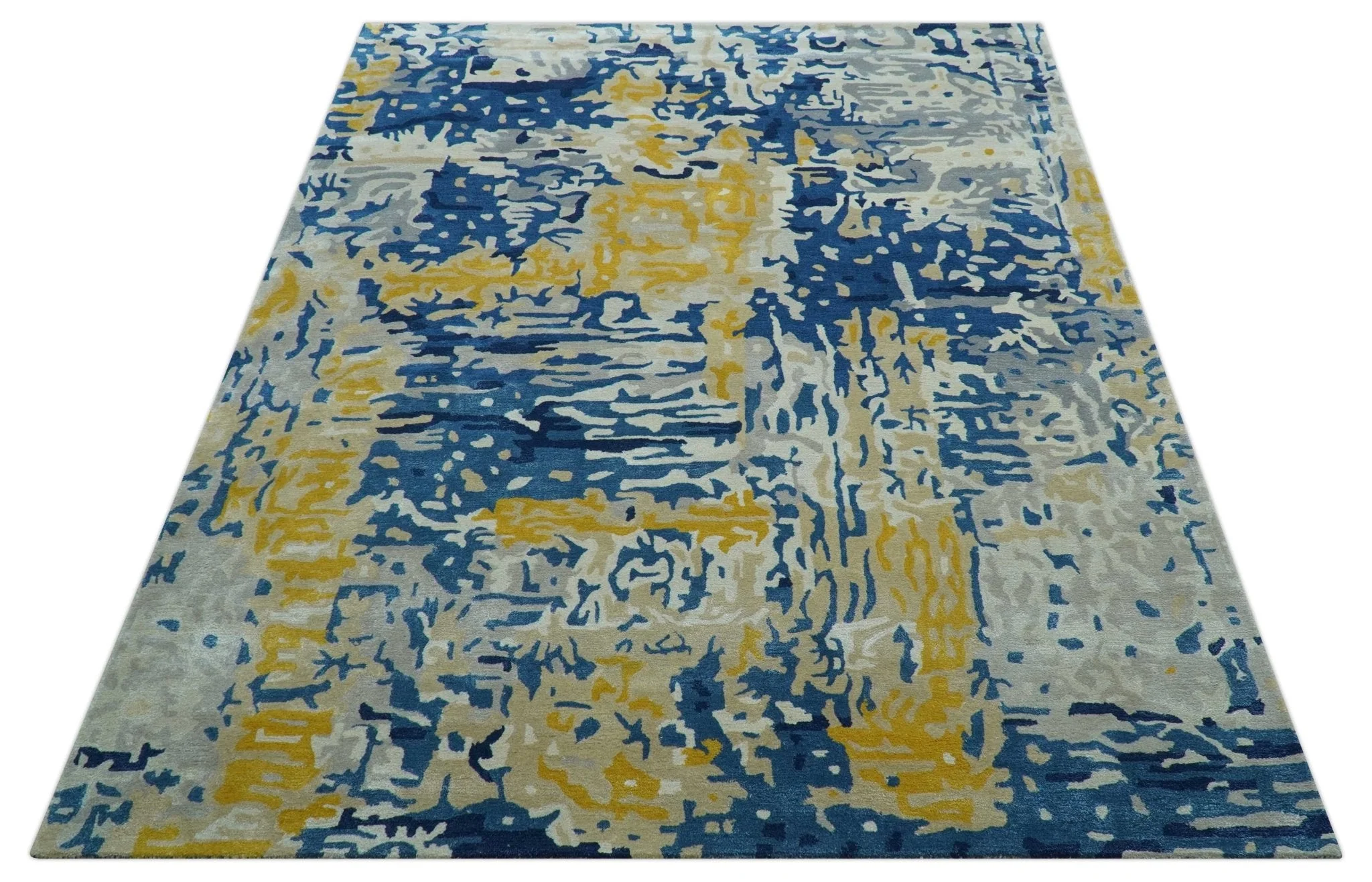 Custom Made Blue Modern Abstract Design Hand Tufted  Area Rug - Image 5