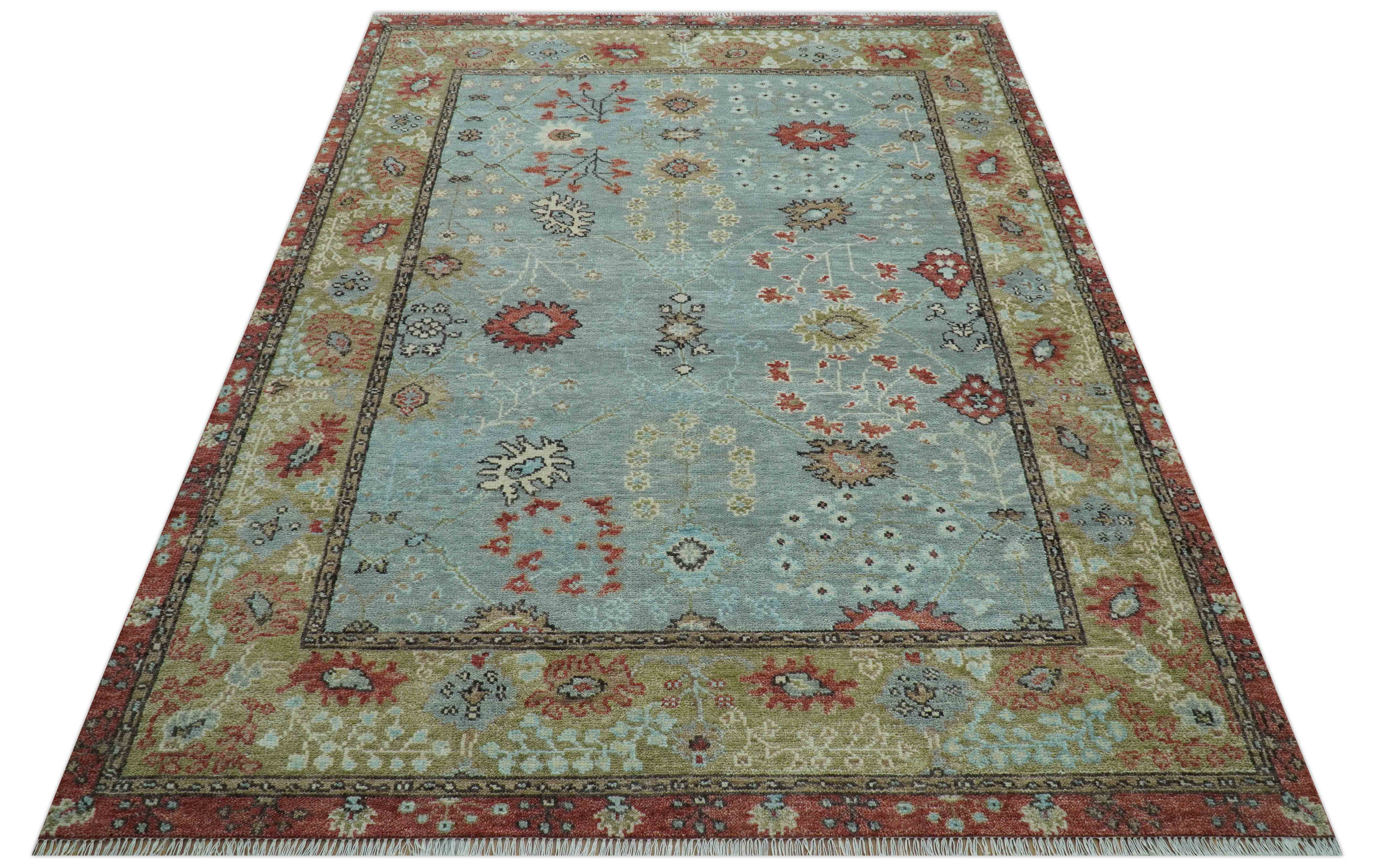 Custom Made Blue Modern Oushak Hand Knotted Wool Rug - Image 10