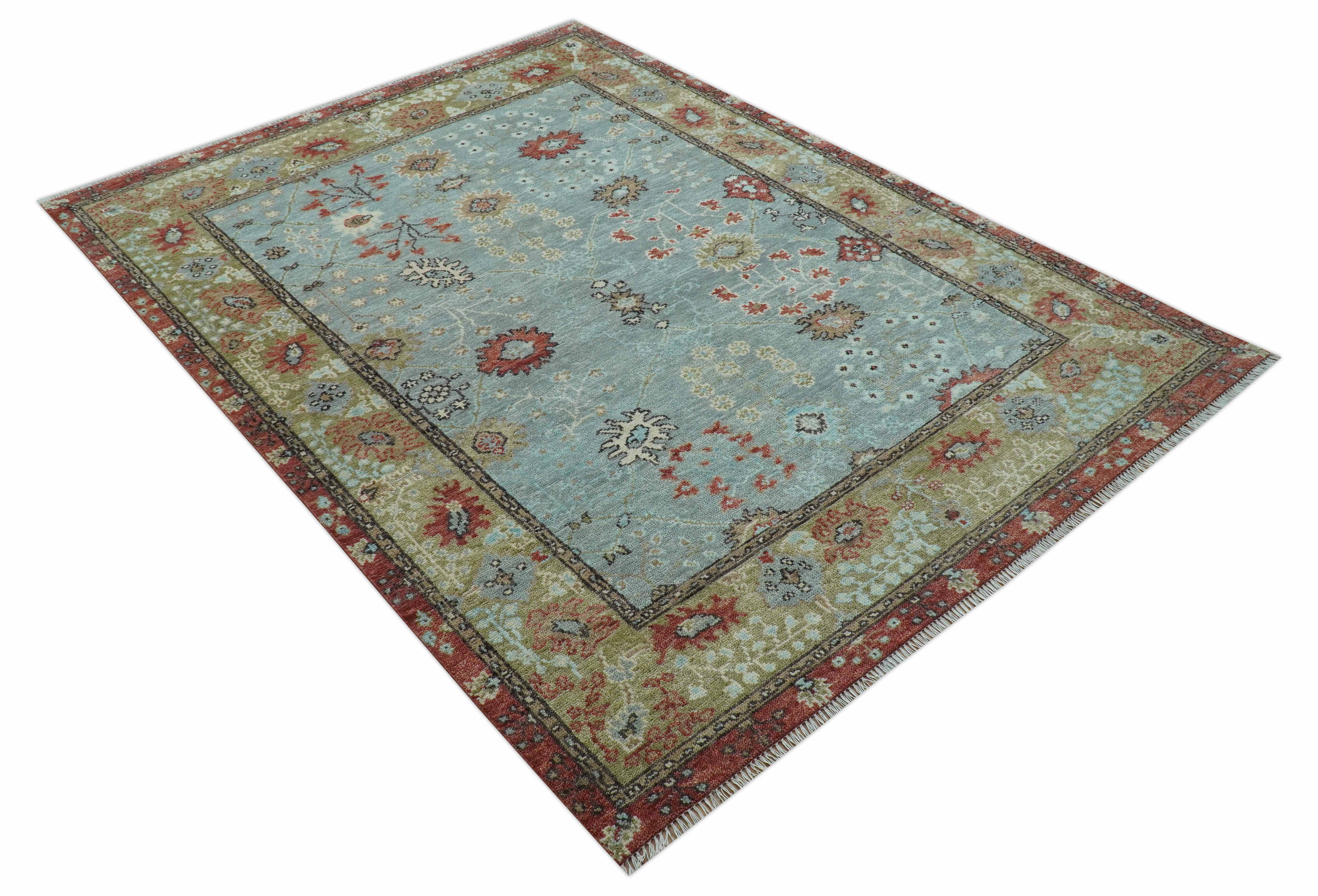 Custom Made Blue Modern Oushak Hand Knotted Wool Rug - Image 11