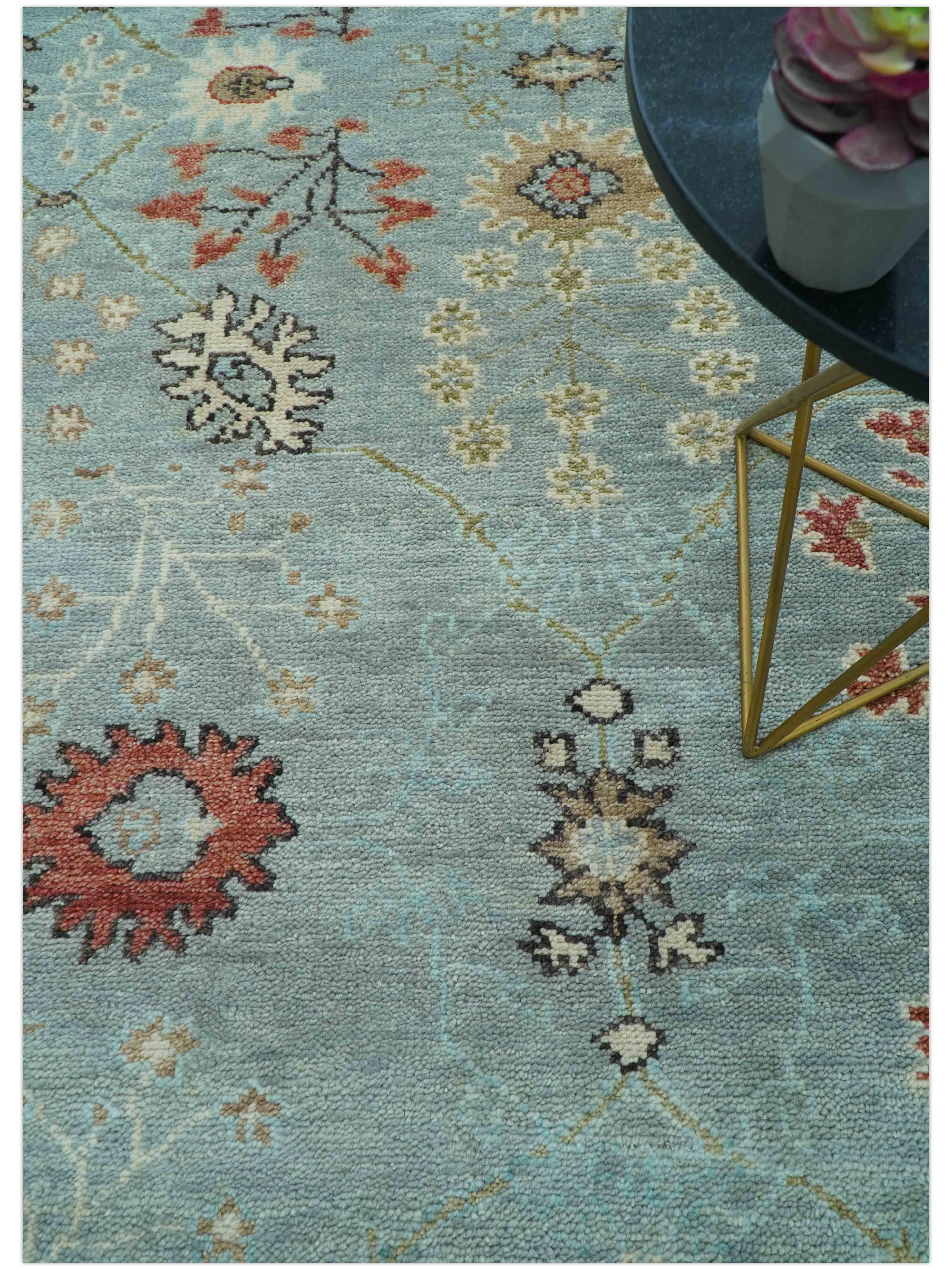 Custom Made Blue Modern Oushak Hand Knotted Wool Rug - Image 3