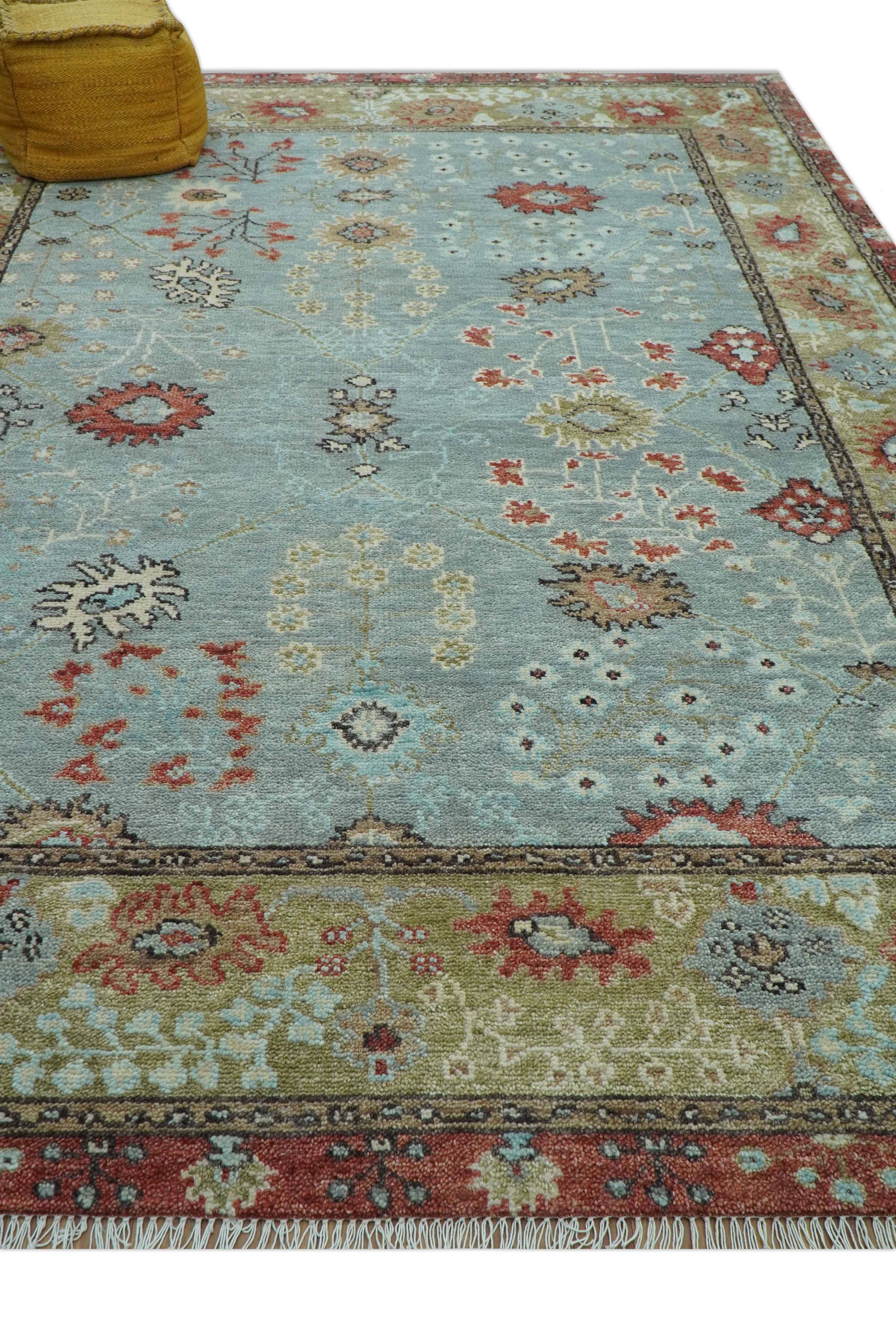 Custom Made Blue Modern Oushak Hand Knotted Wool Rug - Image 4