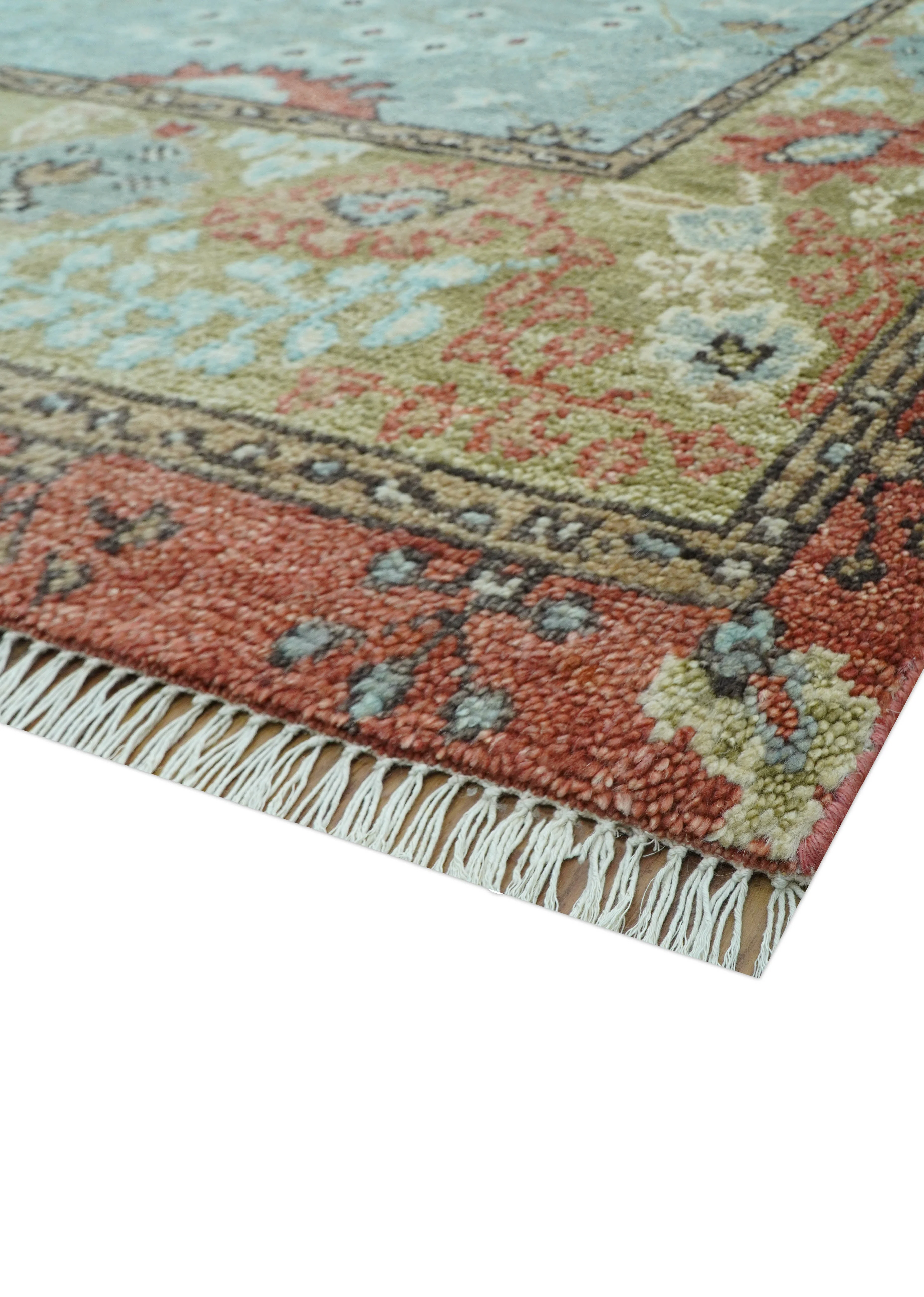 Custom Made Blue Modern Oushak Hand Knotted Wool Rug - Image 6