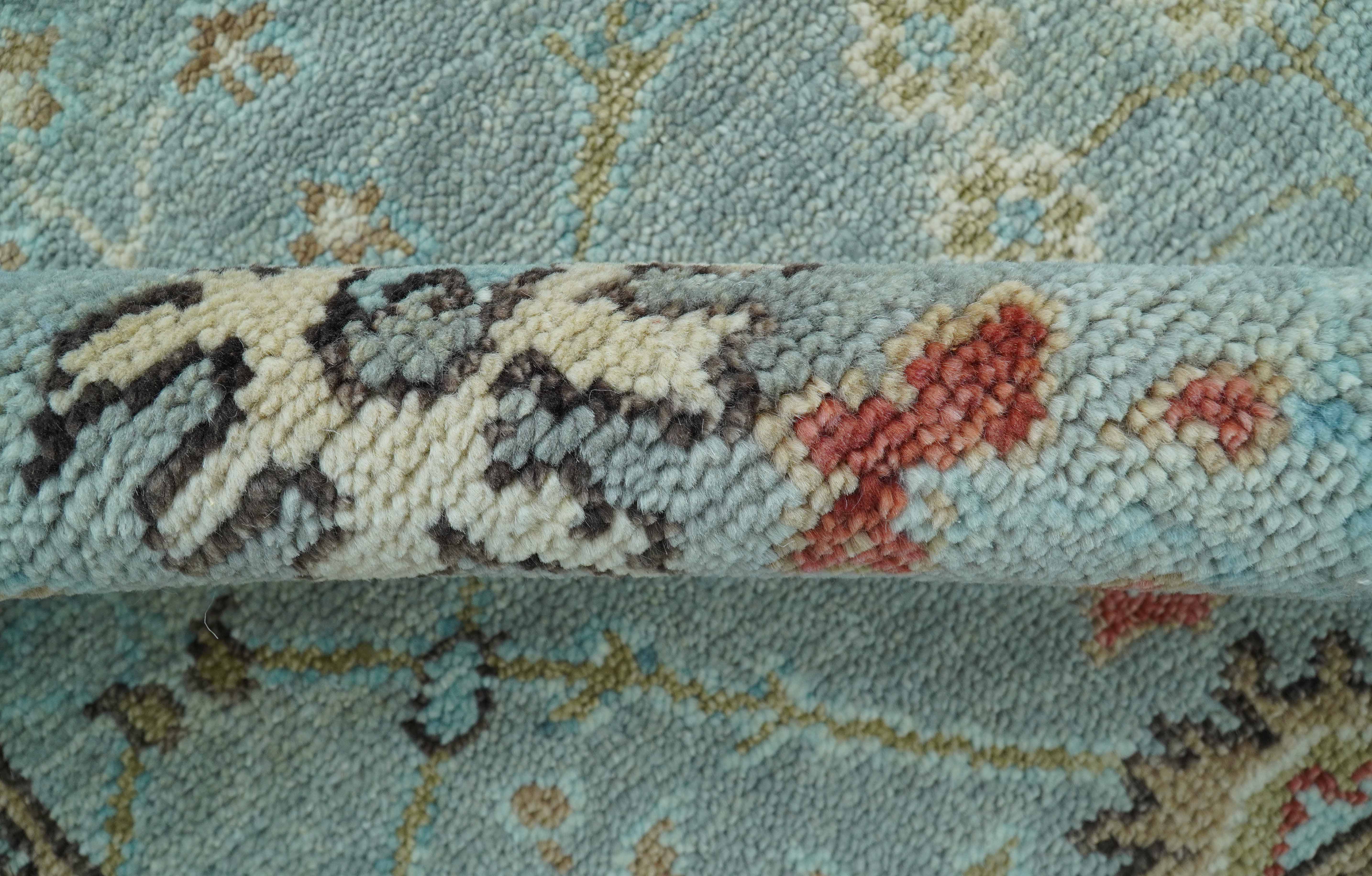 Custom Made Blue Modern Oushak Hand Knotted Wool Rug - Image 9