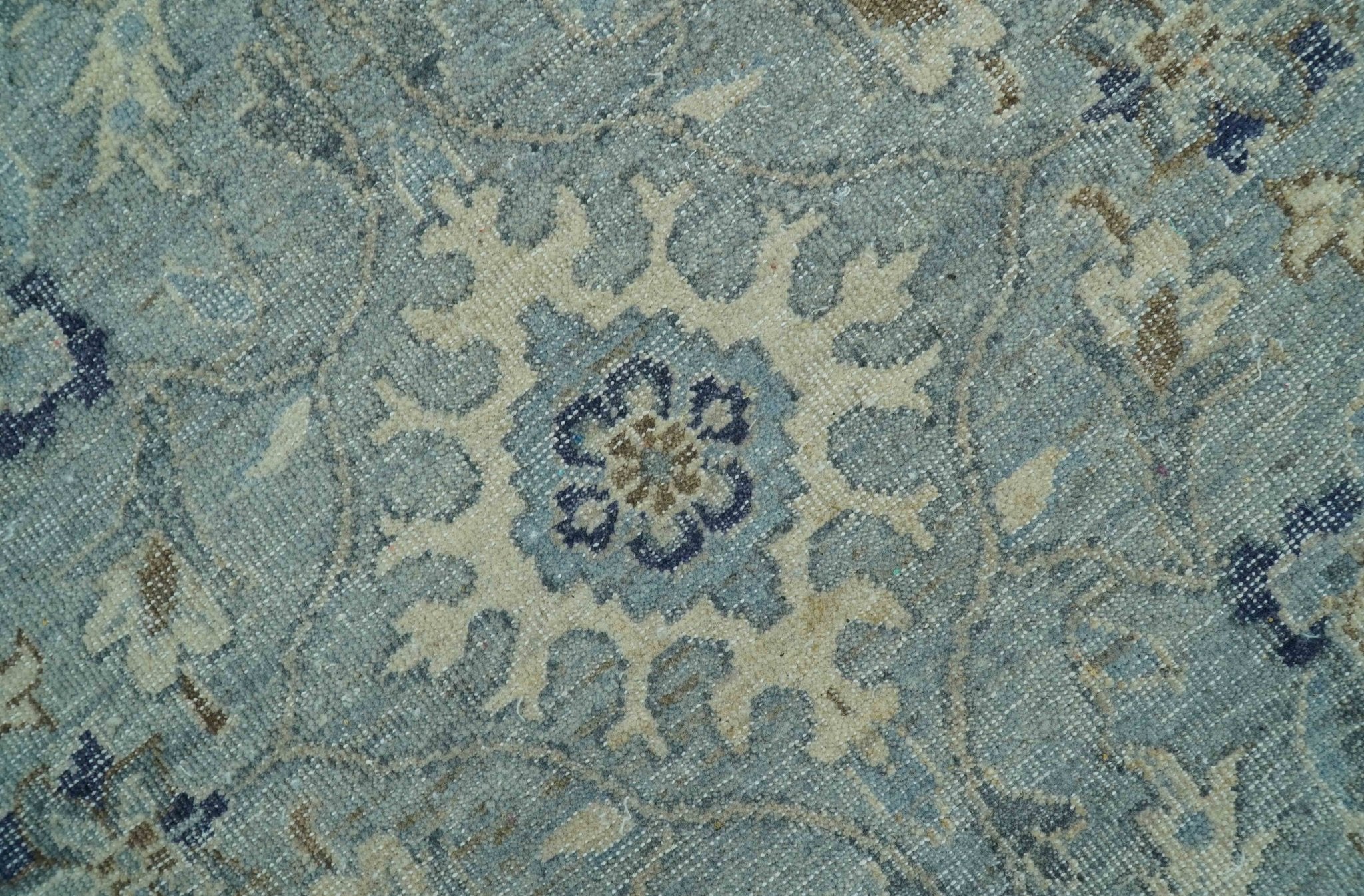Custom Made Blue Traditional distressed design Hand knotted Wool Area Rug - Image 8