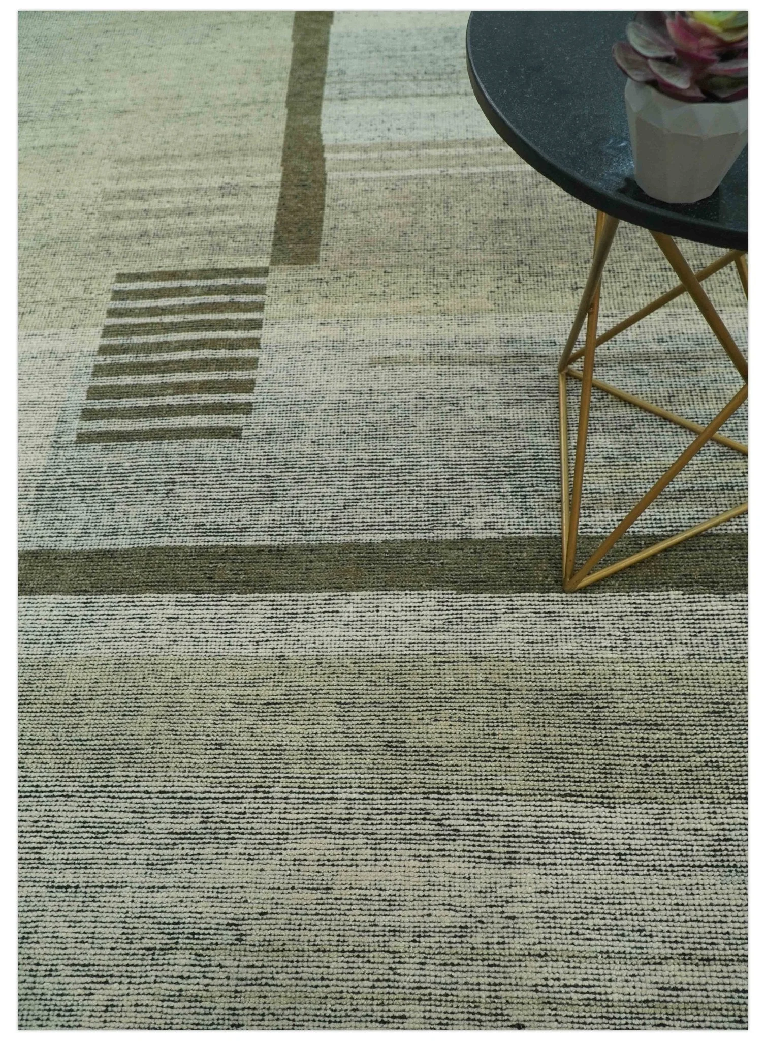 Custom Made Brown and Beige Contemporary Design Hand knotted Wool Area Rug - Image 2