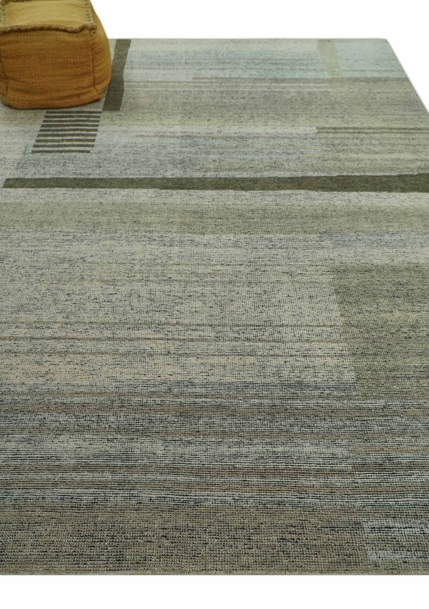 Custom Made Brown and Beige Contemporary Design Hand knotted Wool Area Rug - Image 8