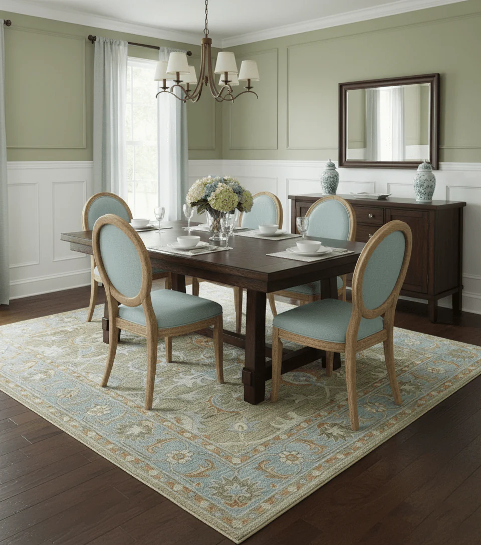 Custom Made Camel And Blue Traditional Oushak Design Hand Tufted Wool Area Rug - Image 2
