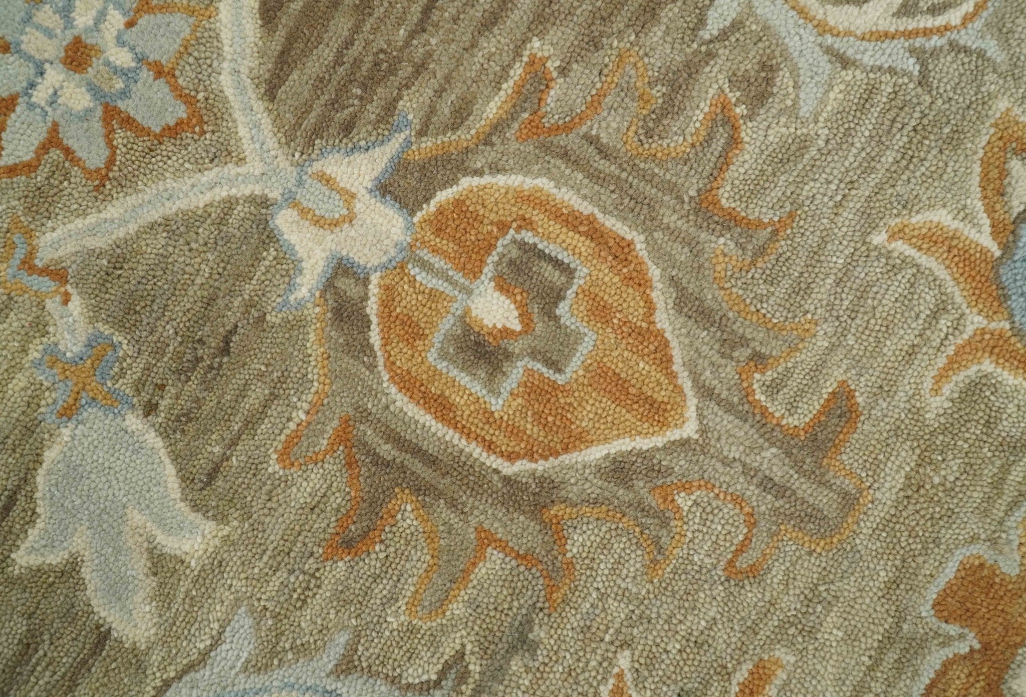 Custom Made Camel And Blue Traditional Oushak Design Hand Tufted Wool Area Rug - Image 6