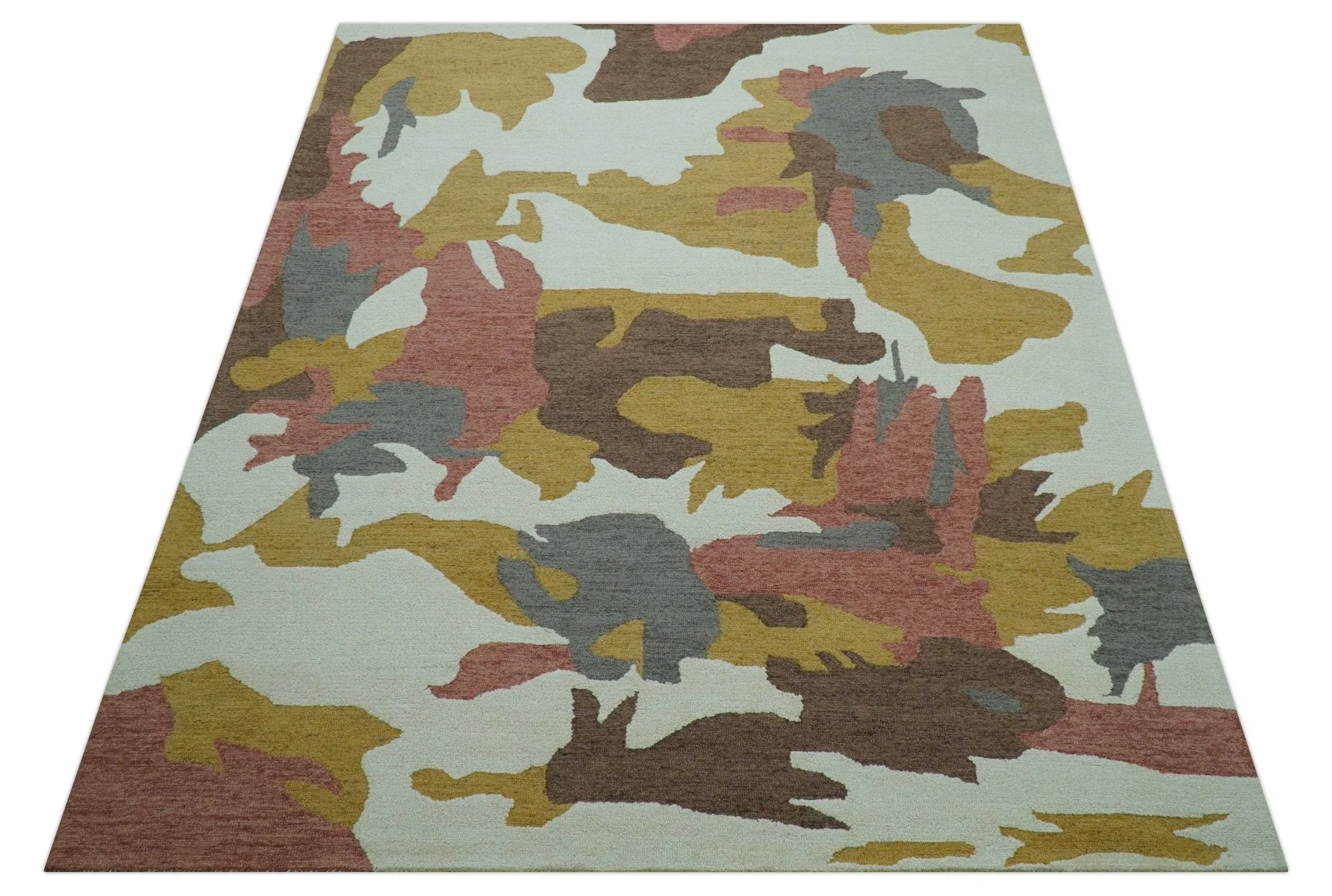 Custom Made Contemporary Abstract Ivory, Yellow And Rust Hand Tufted Wool Area Rug - Image 10