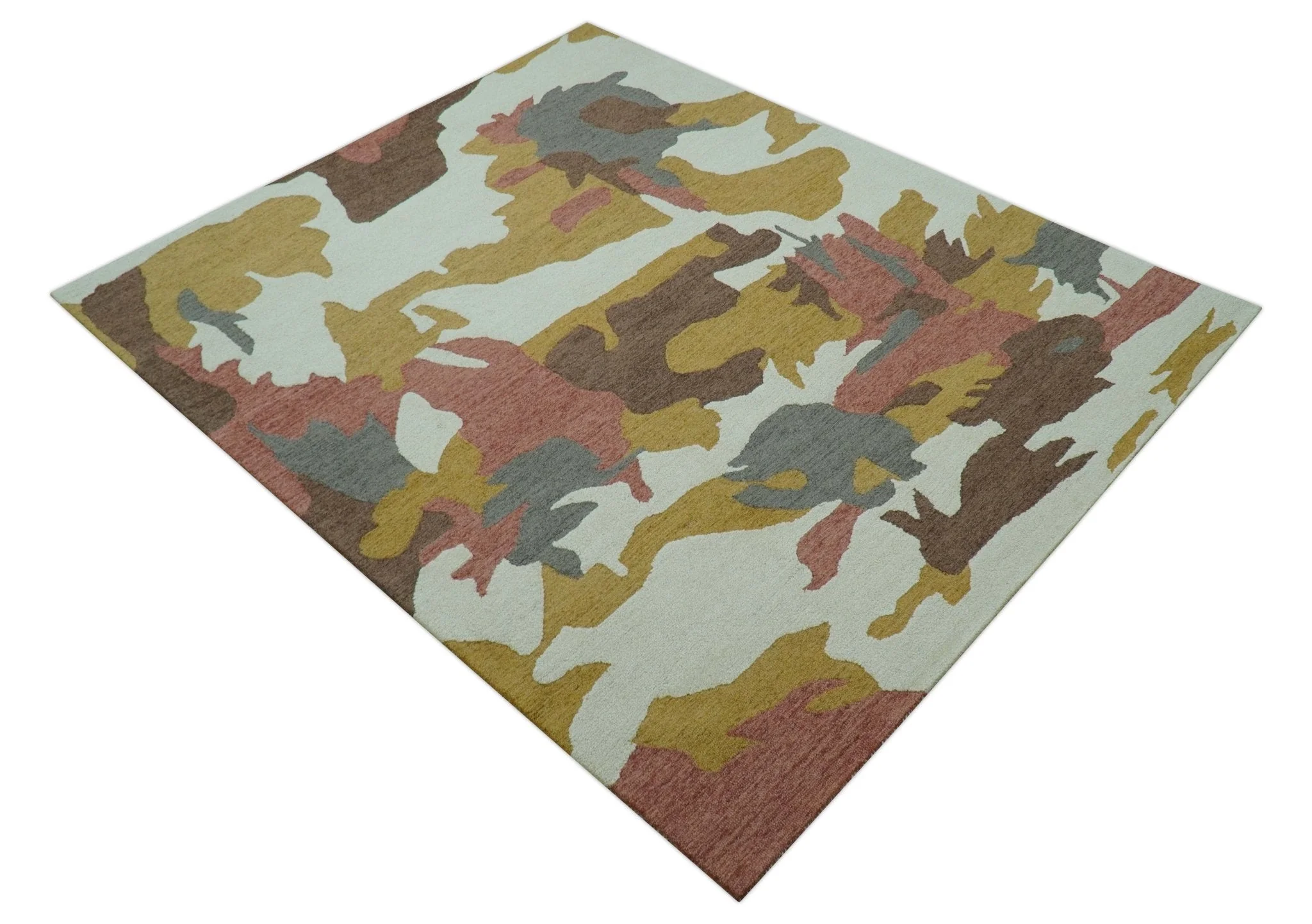 Custom Made Contemporary Abstract Ivory, Yellow And Rust Hand Tufted Wool Area Rug - Image 11